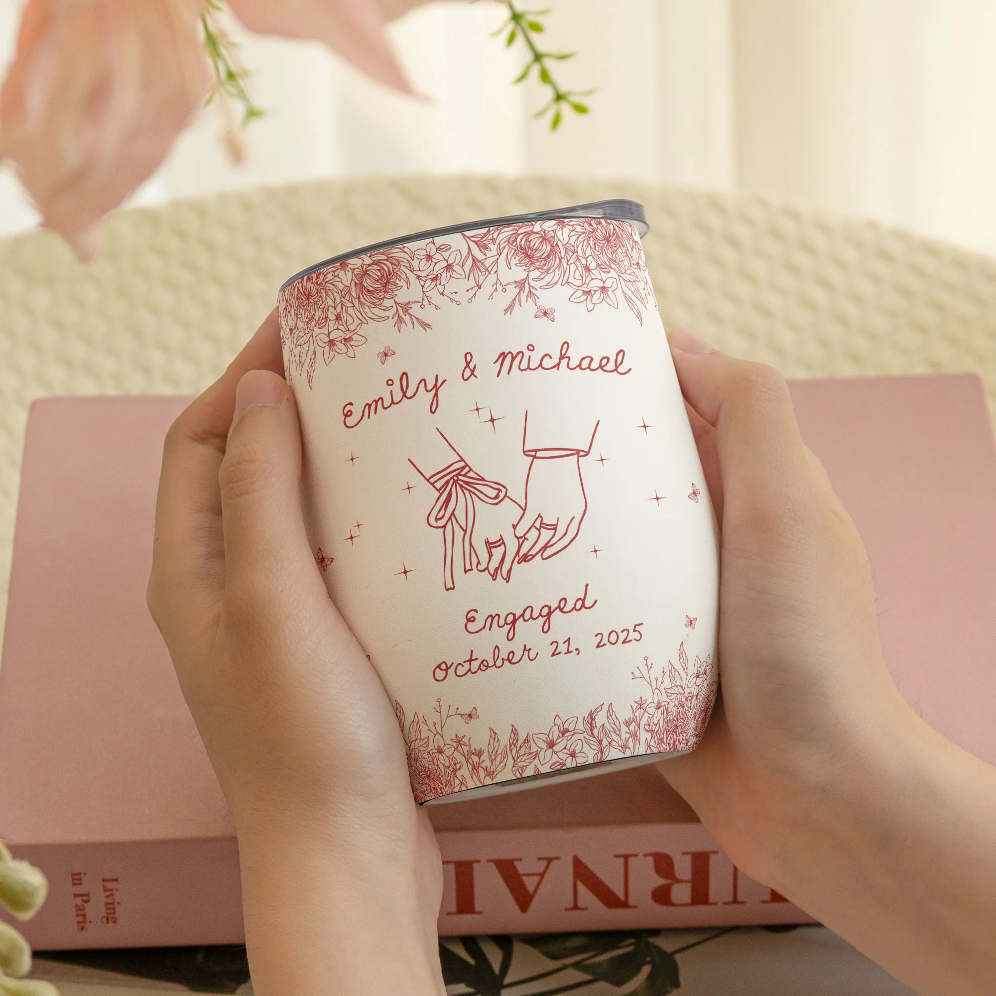Engagement Gift For Couples, Wedding Gift For Newlyweds - Personalized Wine Tumbler - Image 3