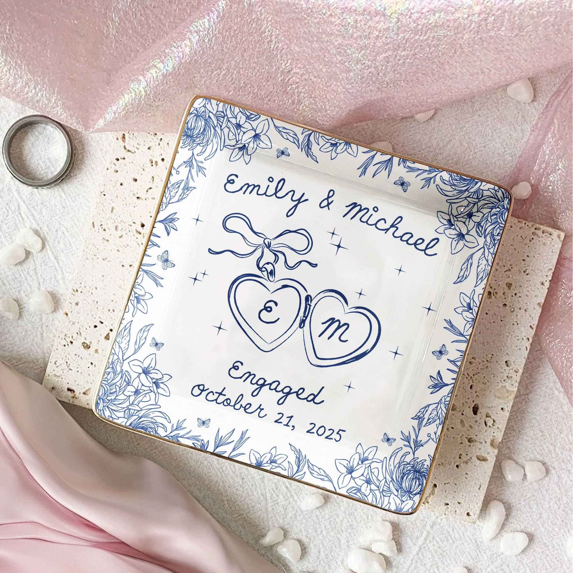 Engagement Gift For Wife, Wedding Gift For Newlyweds Couples - Personalized Jewelry Dish - Image 2
