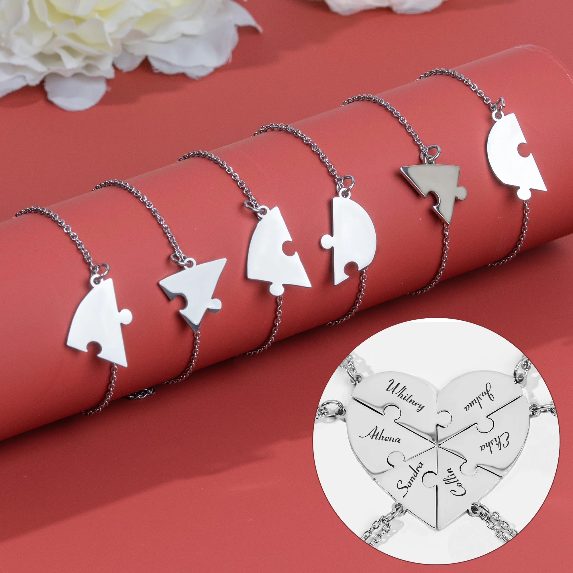Engraved Names - Personalized Heart Puzzle Bracelet - Image 2