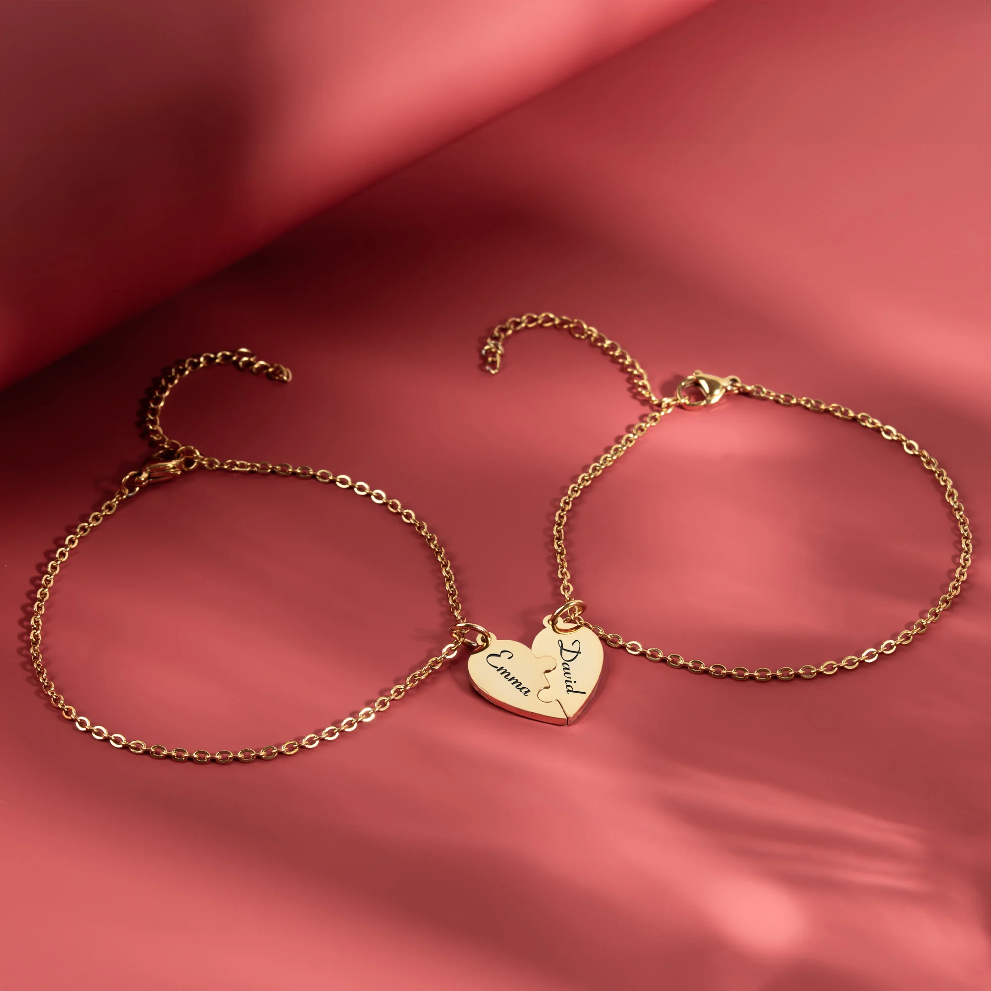 Engraved Names - Personalized Heart Puzzle Bracelet - Image 3