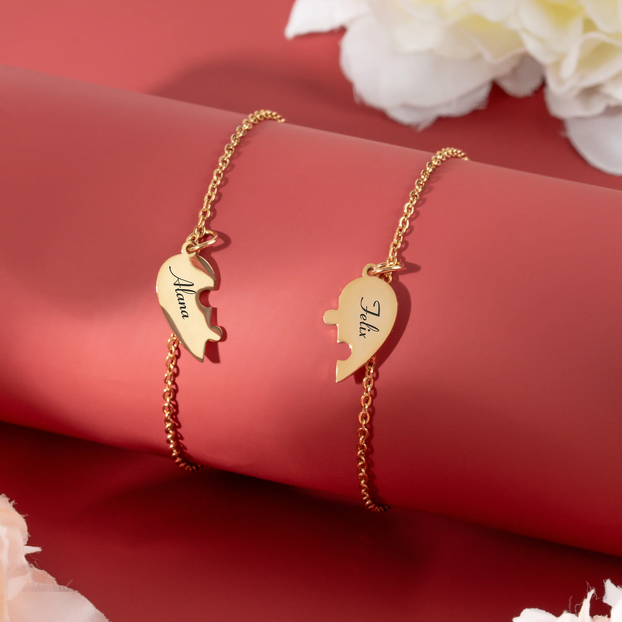 Engraved Names - Personalized Heart Puzzle Bracelet - Image 4