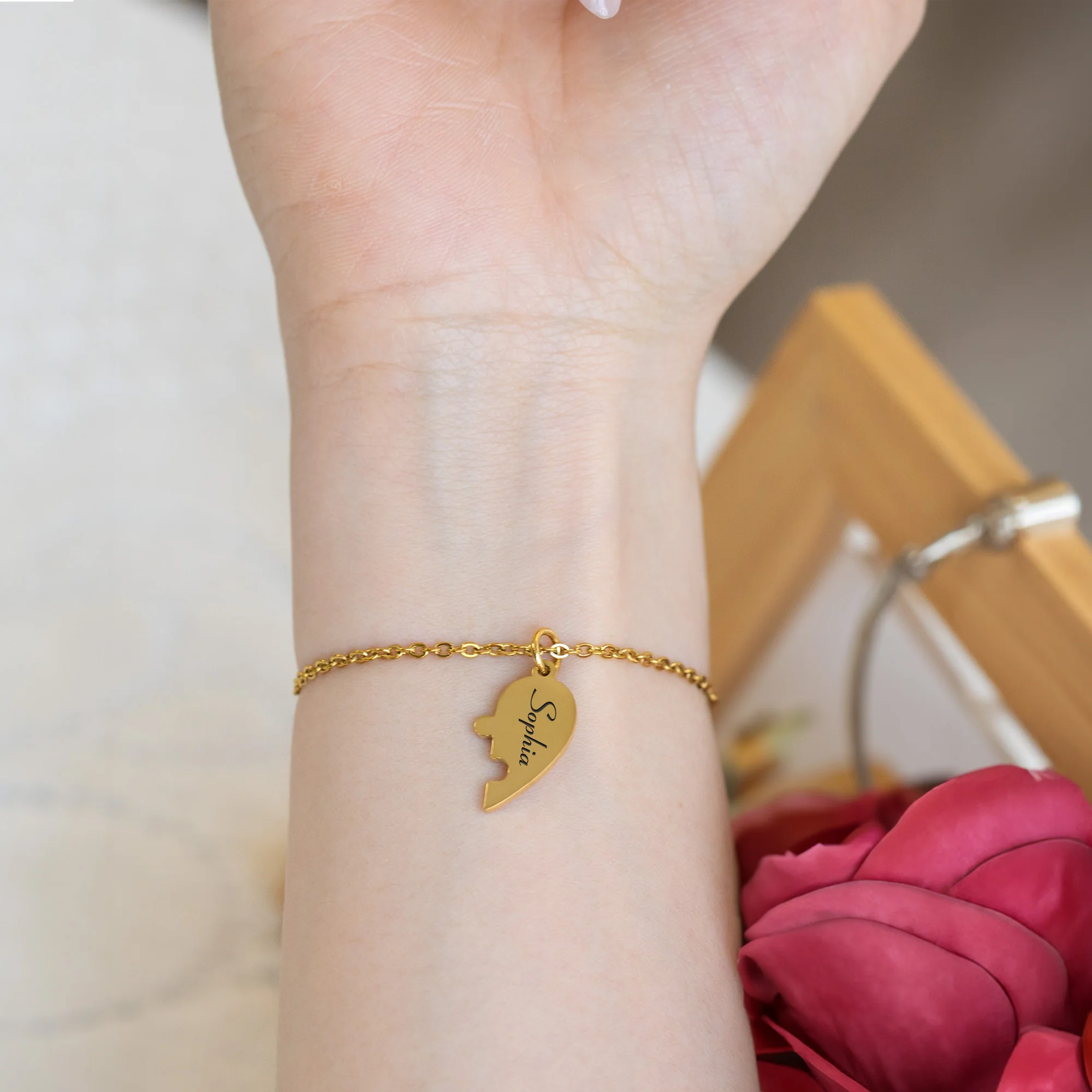Engraved Names - Personalized Heart Puzzle Bracelet - Image 5