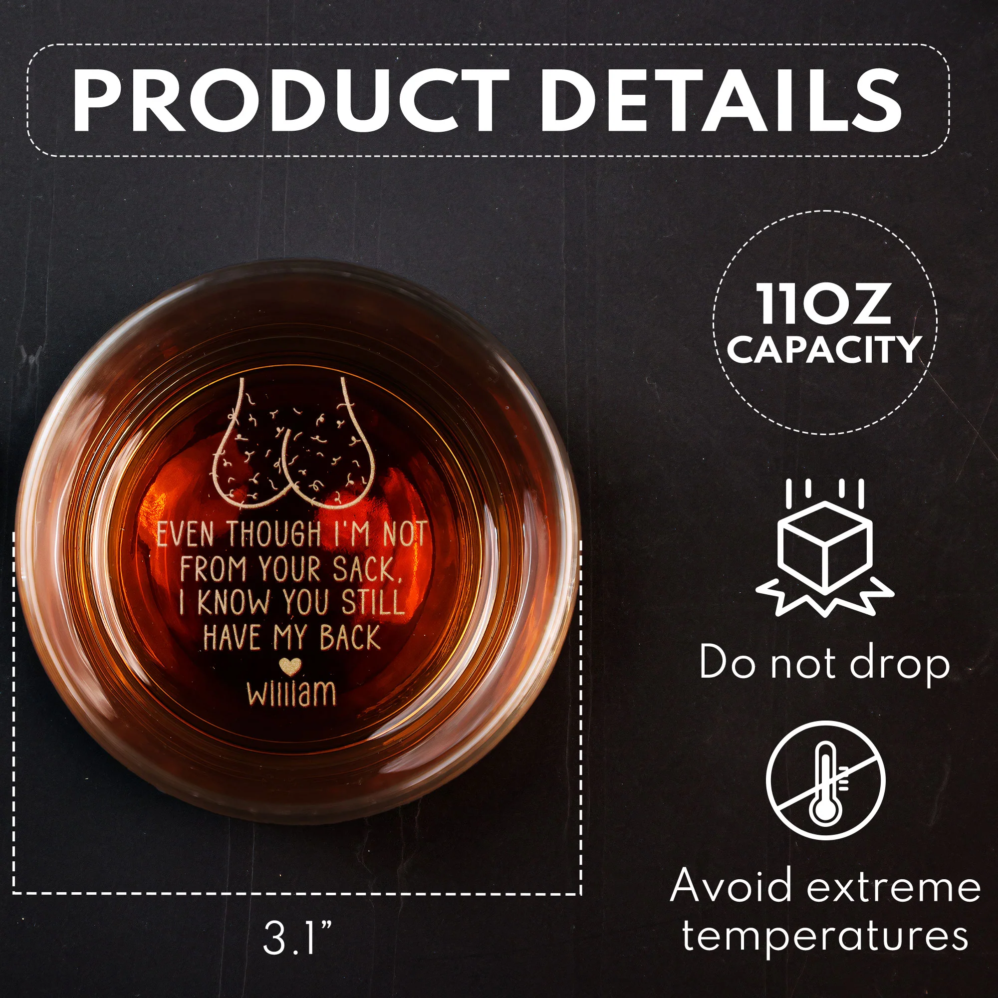Even Though I'm Not From Your Sack - Personalized Engraved Whiskey Glass - Image 4