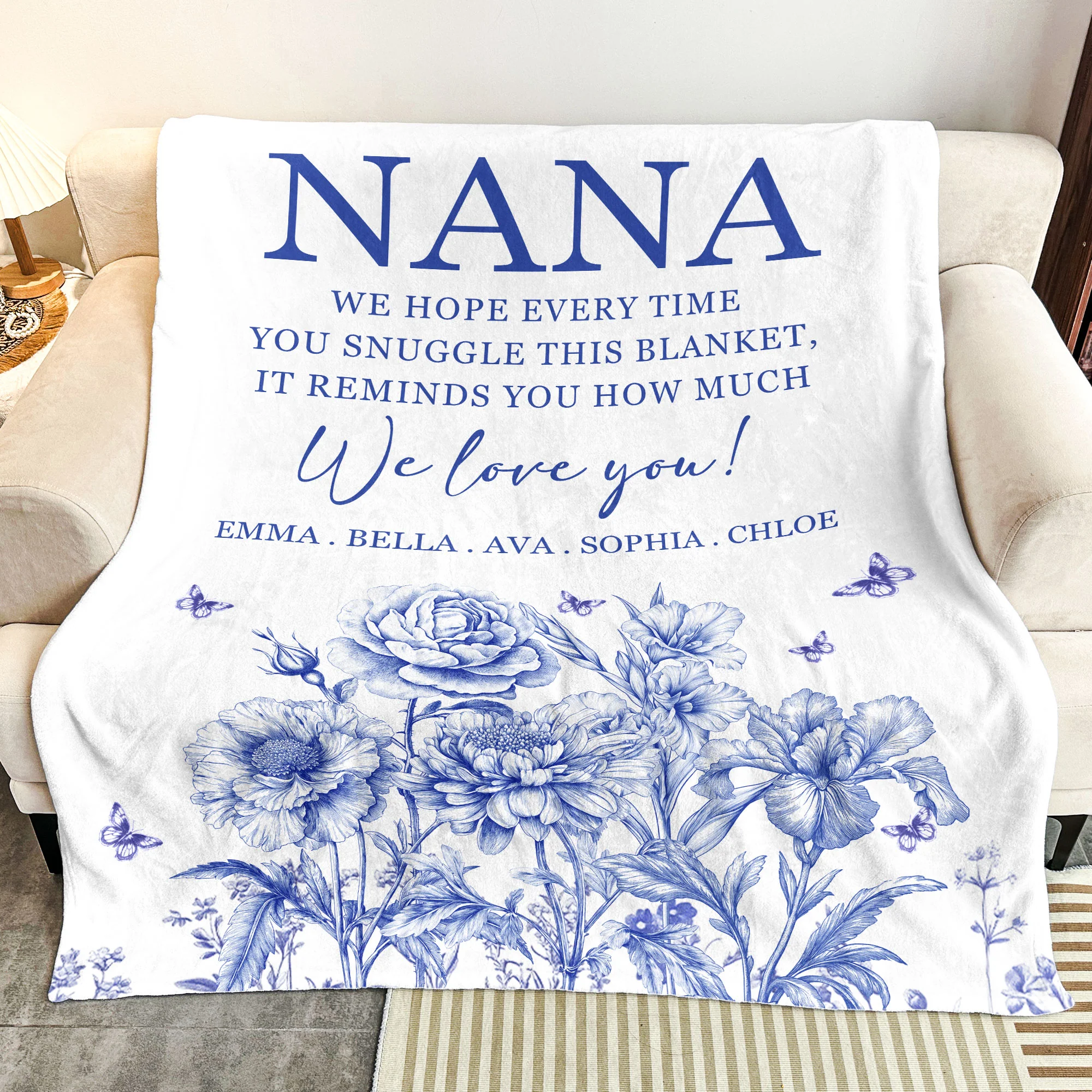 Every Time You Snuggle This Blanket Grandma Custom Birth Flowers - Personalized Blanket - Image 3