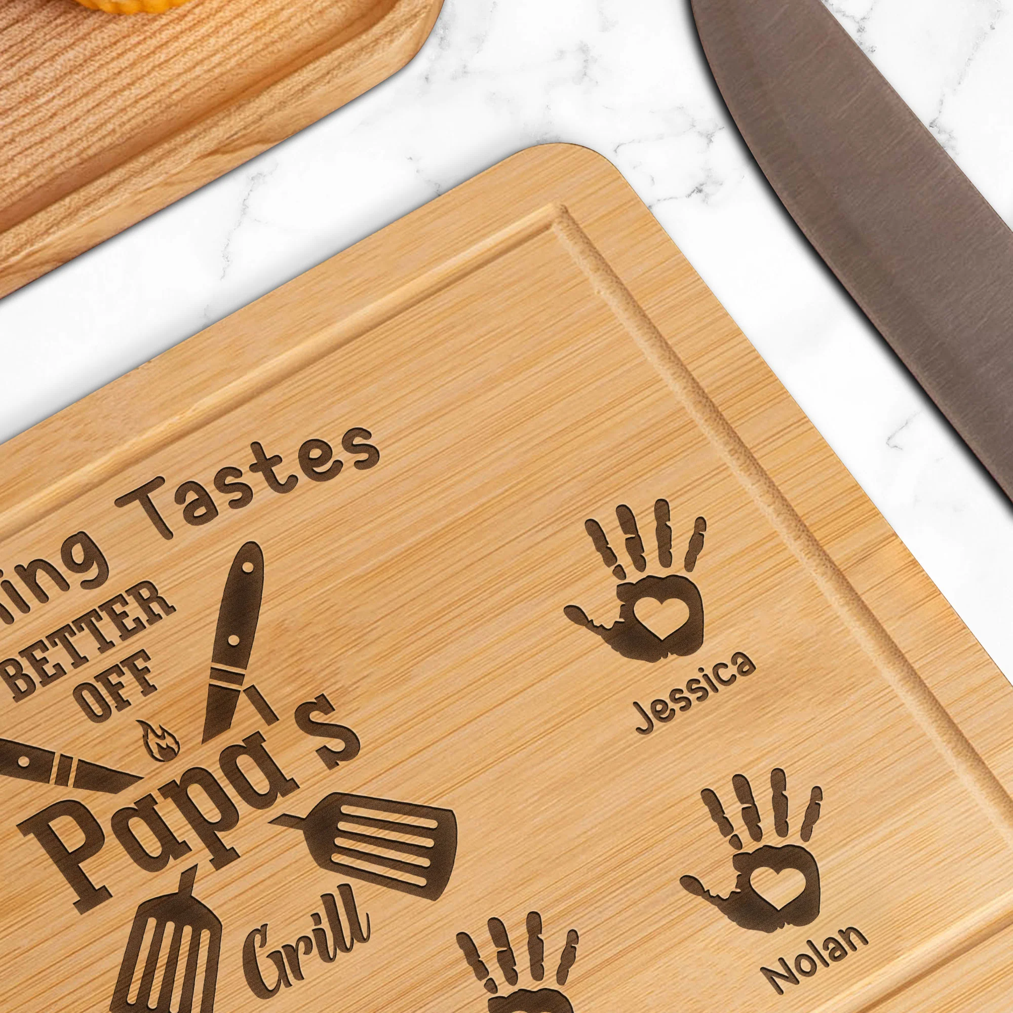 Everything Tastes Better Off Papa - Personalized Engraved Wooden Cutting Board - Image 4