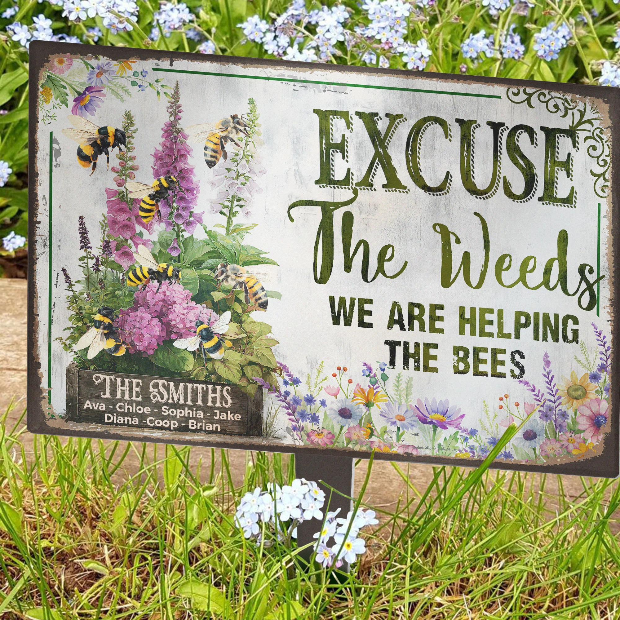 Excuse The Weeds We Are Helping The Bees - Personalized Metal Garden Stake - Image 5
