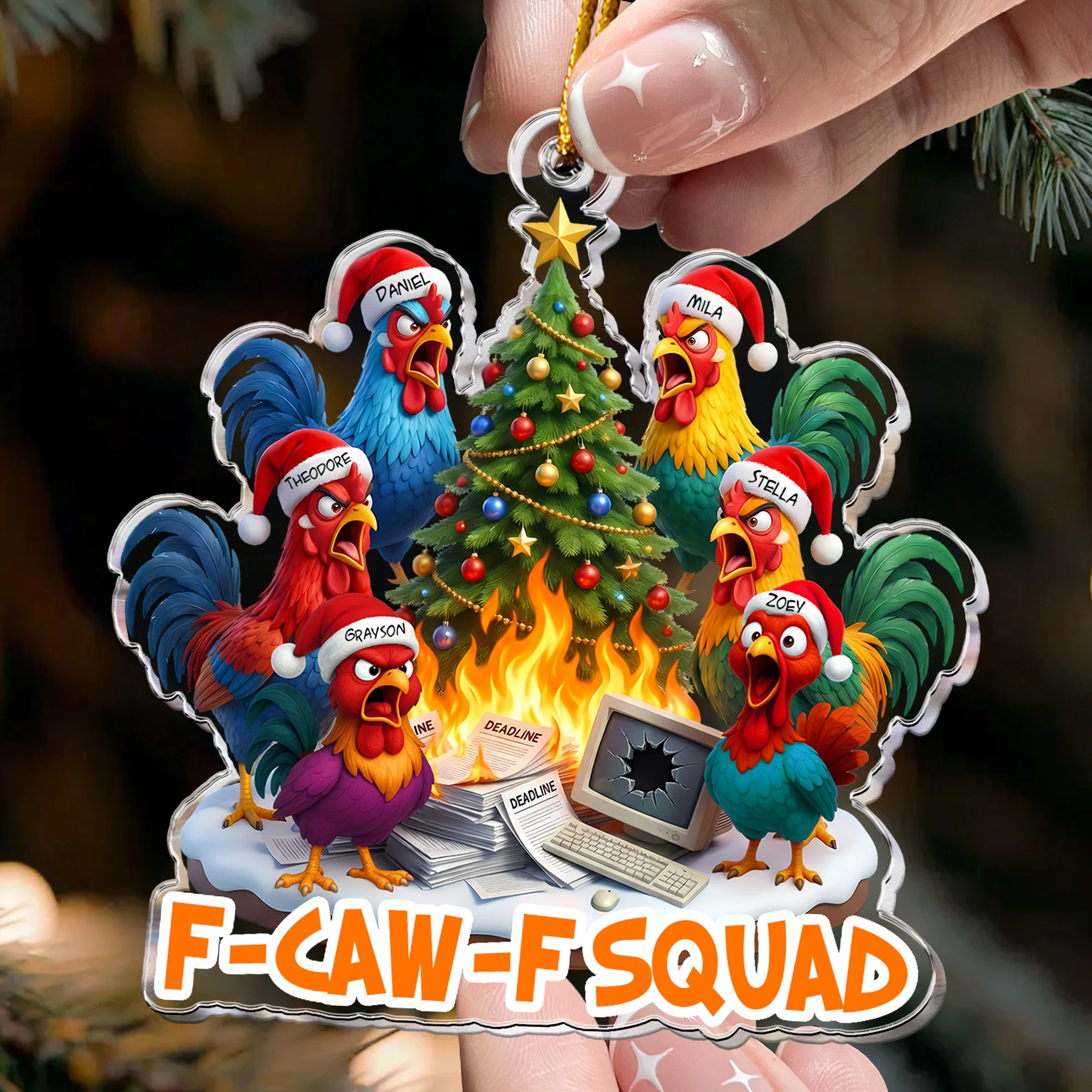 F-Caw-F Squad - Funny White Elephant Party Exchange Gift For Coworker Team Ver 2 - Personalized Acrylic Ornament - Image 2