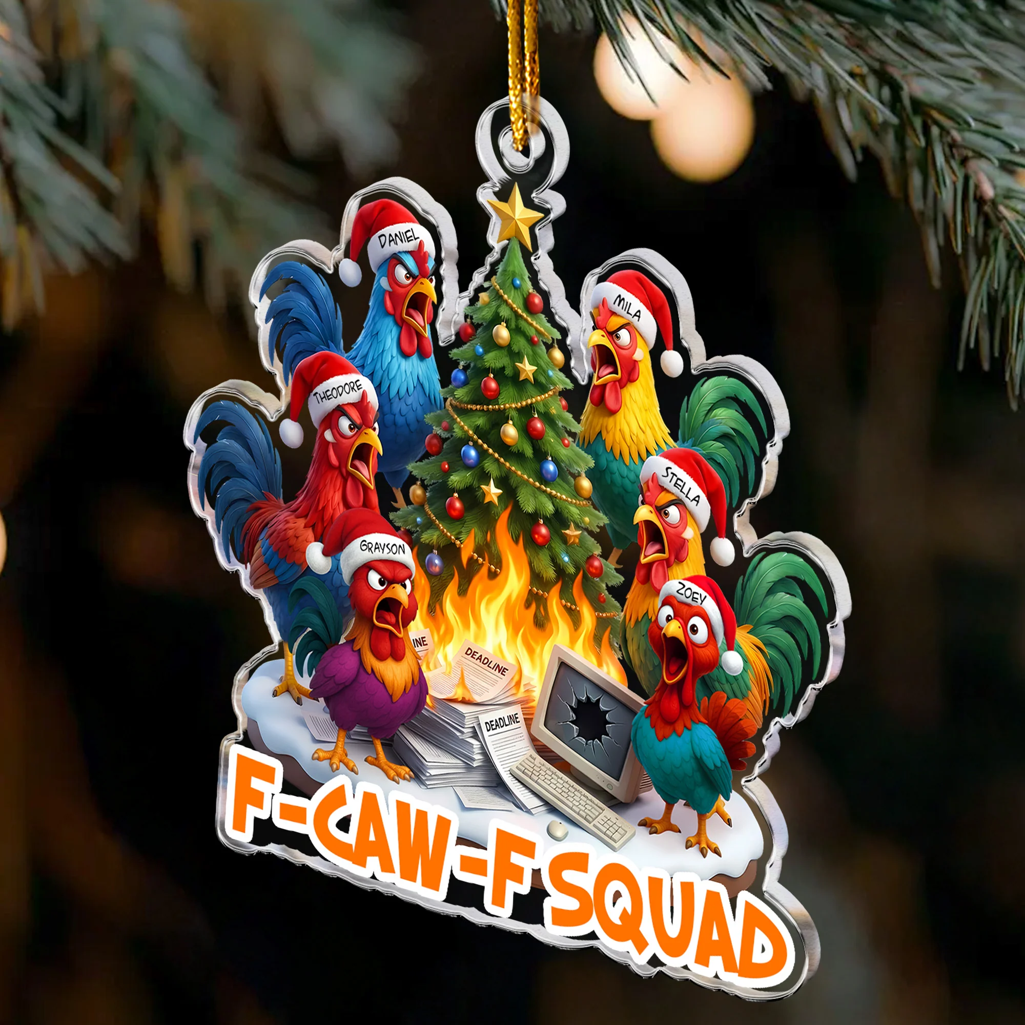 F-Caw-F Squad - Funny White Elephant Party Exchange Gift For Coworker Team Ver 2 - Personalized Acrylic Ornament - Image 3