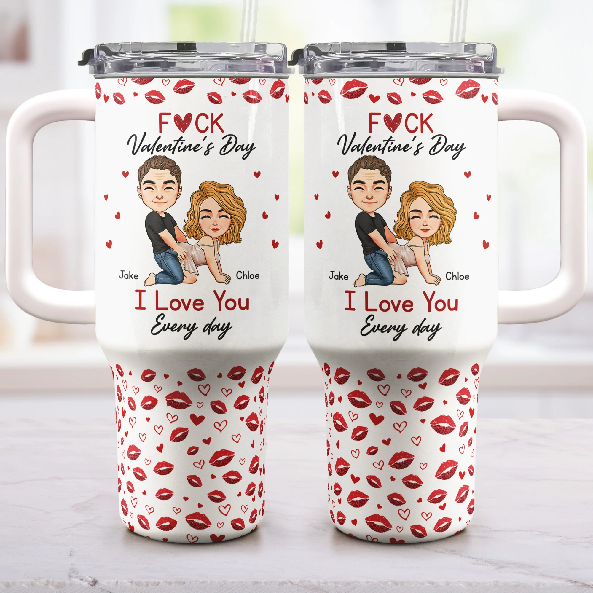 F*Ck Valentine's Day I Love You Every Day - Fun Valentines Gifts For Her, Wife - Personalized 40oz Tumbler With Straw - Image 2