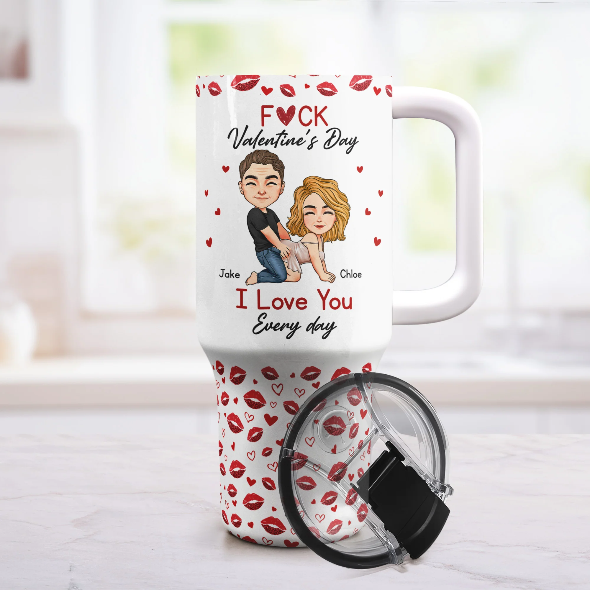 F*Ck Valentine's Day I Love You Every Day - Fun Valentines Gifts For Her, Wife - Personalized 40oz Tumbler With Straw - Image 3