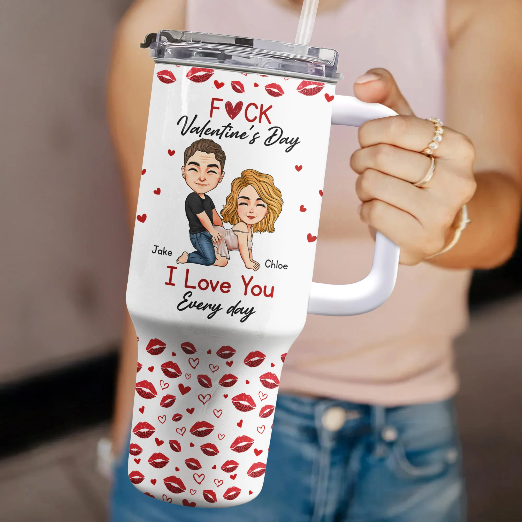 F*Ck Valentine's Day I Love You Every Day - Fun Valentines Gifts For Her, Wife - Personalized 40oz Tumbler With Straw - Image 4