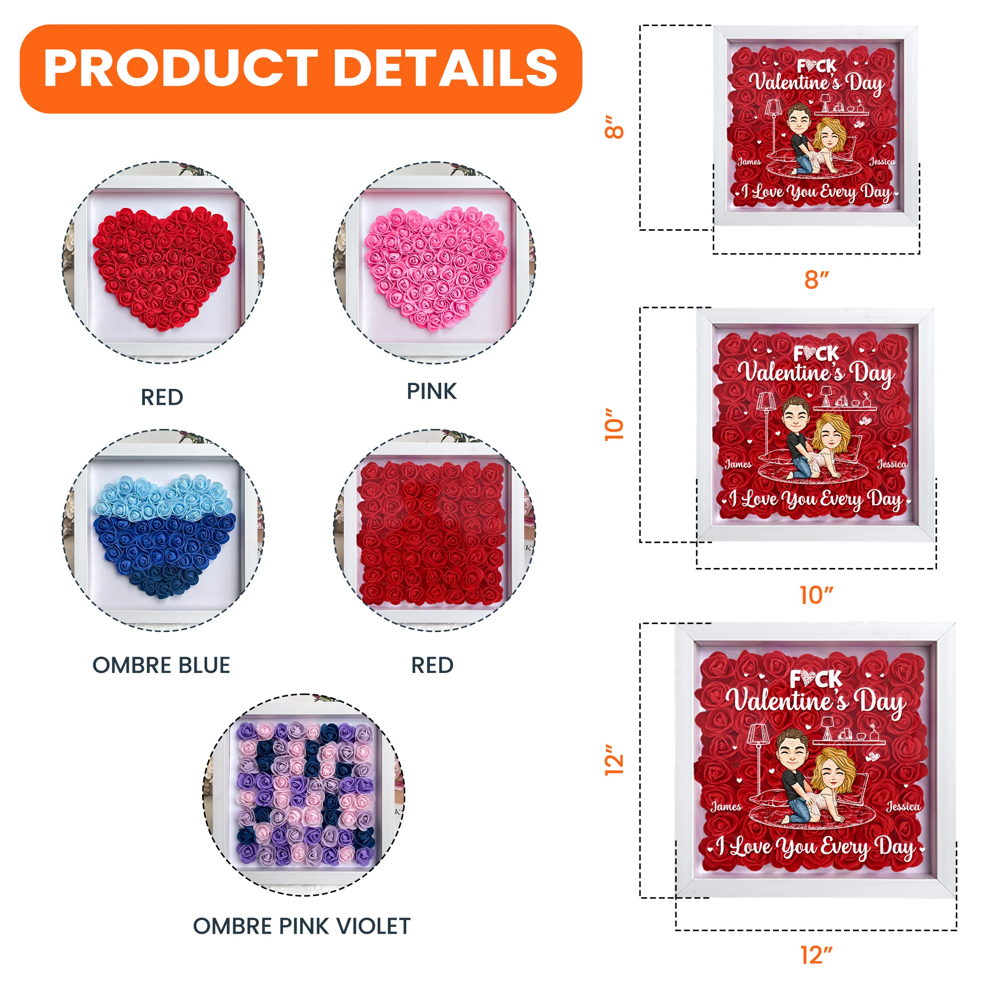 F*ck Valentine's Day I Love You Every Day Naughty Couple - Personalized Flower Shadow Box With LED Light - Image 6