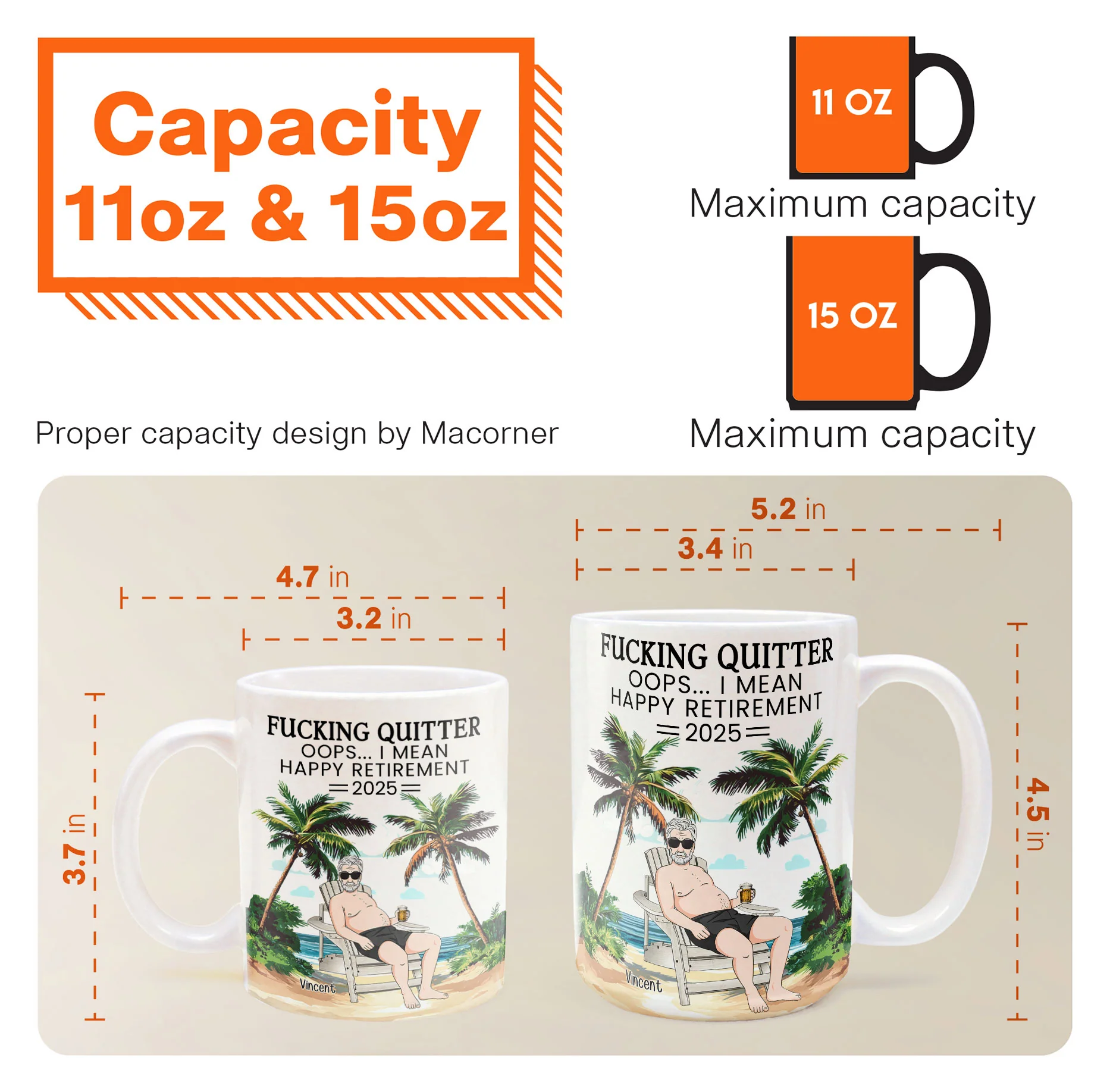 F*cking Quitter Oops I Mean Happy Retirement Beach Scene - Personalized Mug - Image 4