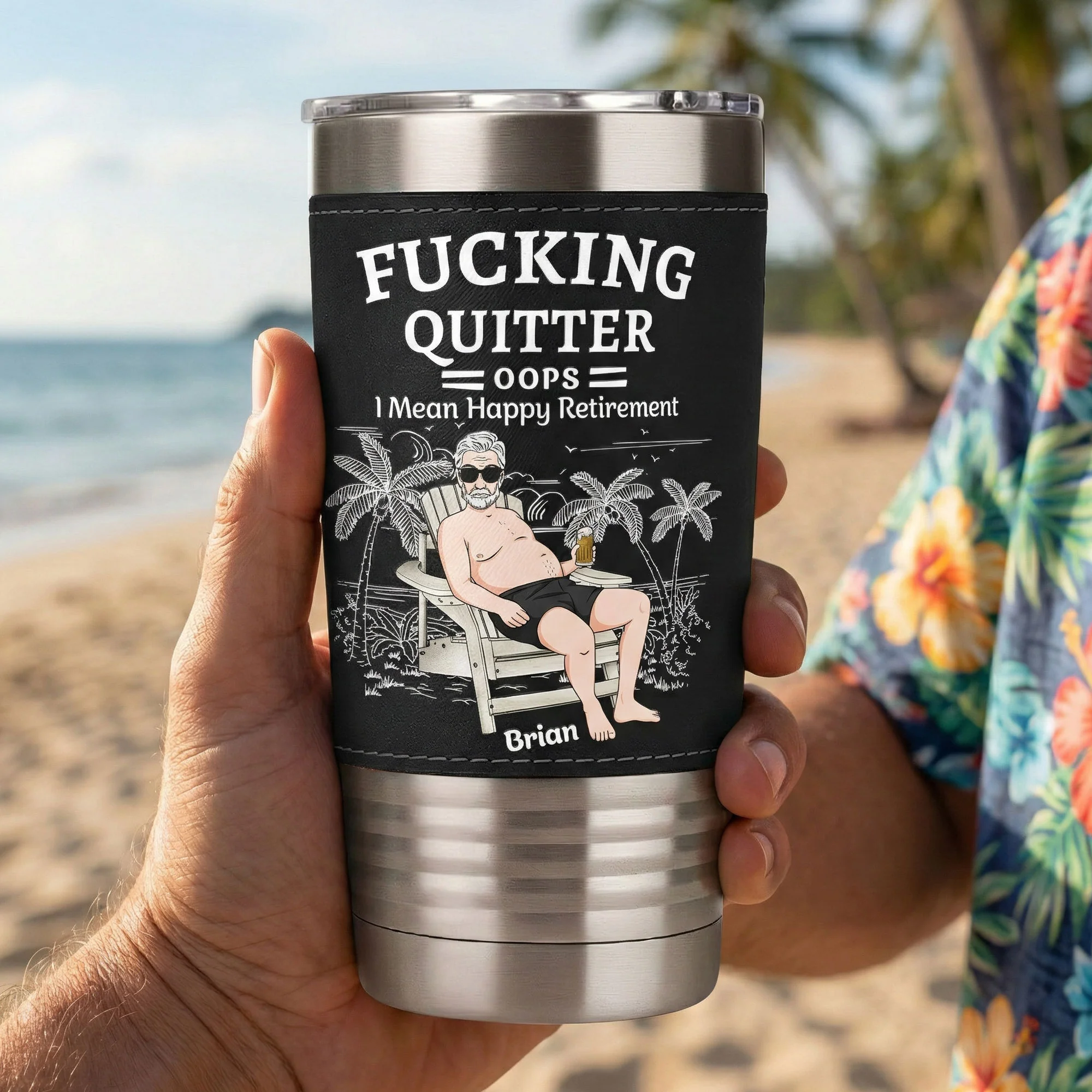F*cking Quitter Oops I Mean Happy Retirement - Personalized 20oz Leather Wrapped Tumbler - Image 4