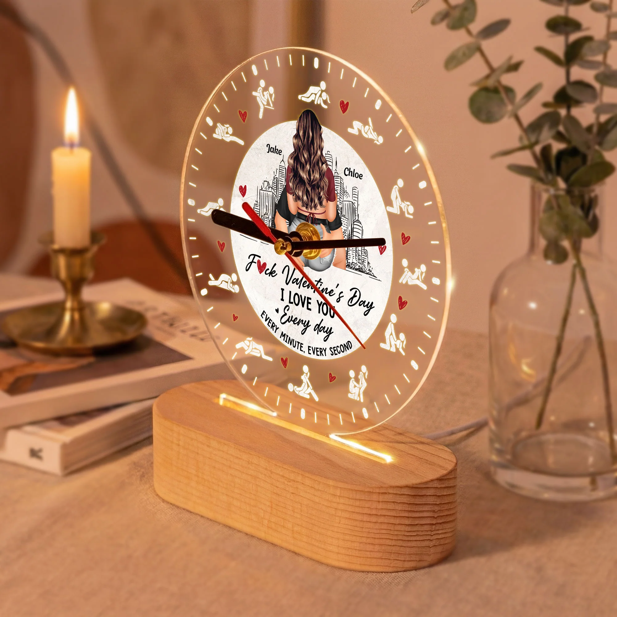 F Valentine’s Day I Love You Every Day, Every Minute, Every Second - Personalized Acrylic Desk Clock Light - Image 4