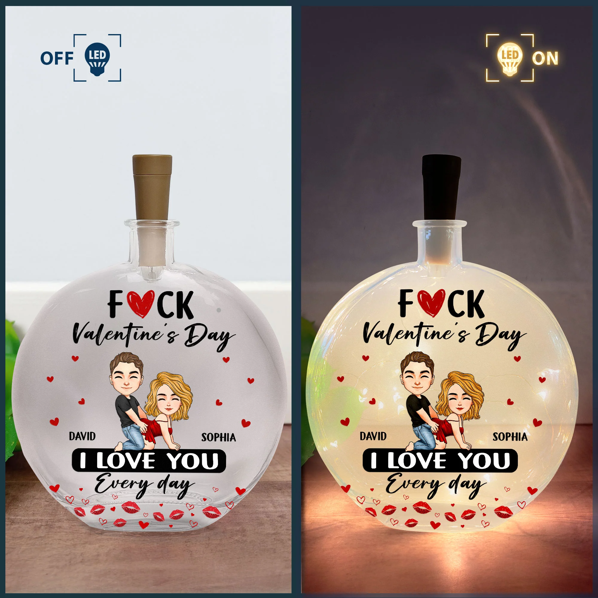 F Valentine's Day I Love You Every Day - Gifts For Her - Personalized Round Flat Bottle Light - Image 5