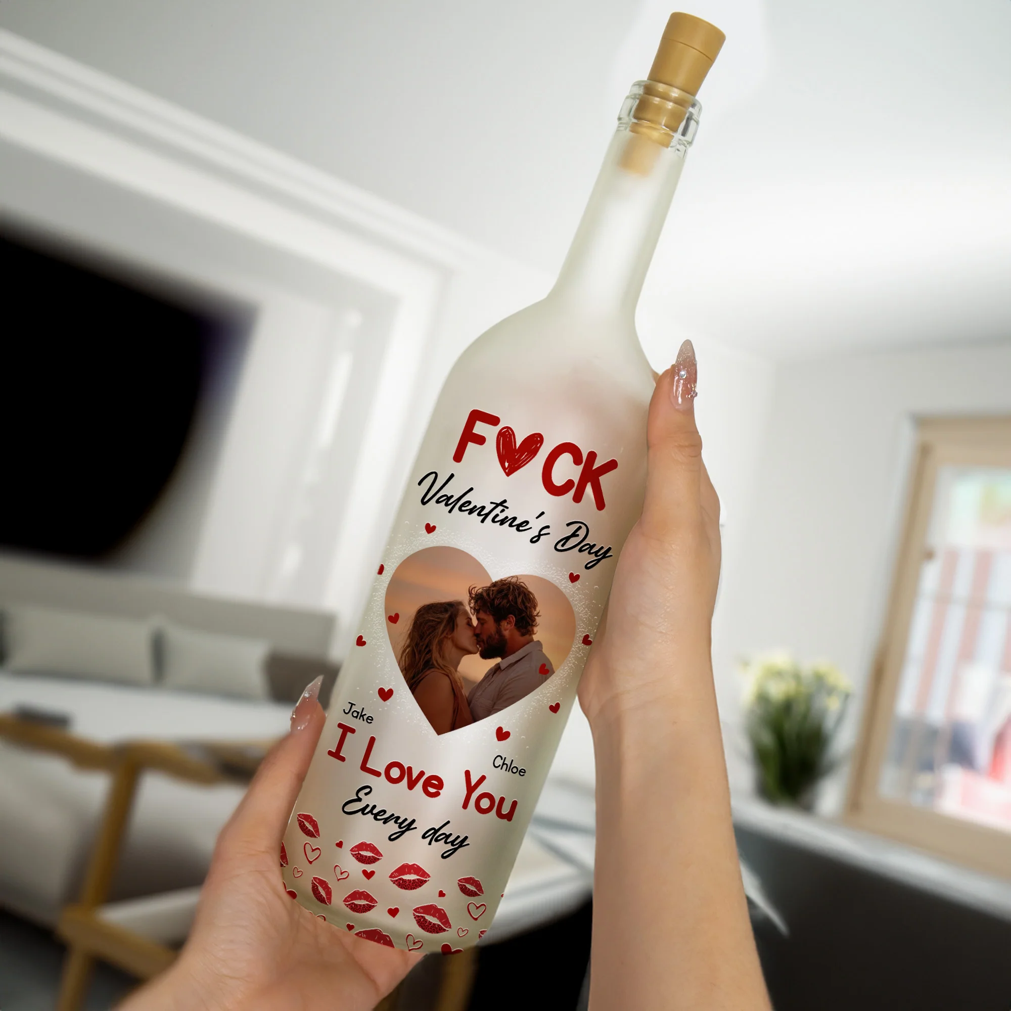 F Valentine's Day I Love You Every Day - Personalized Photo Bottle Lamp - Image 4