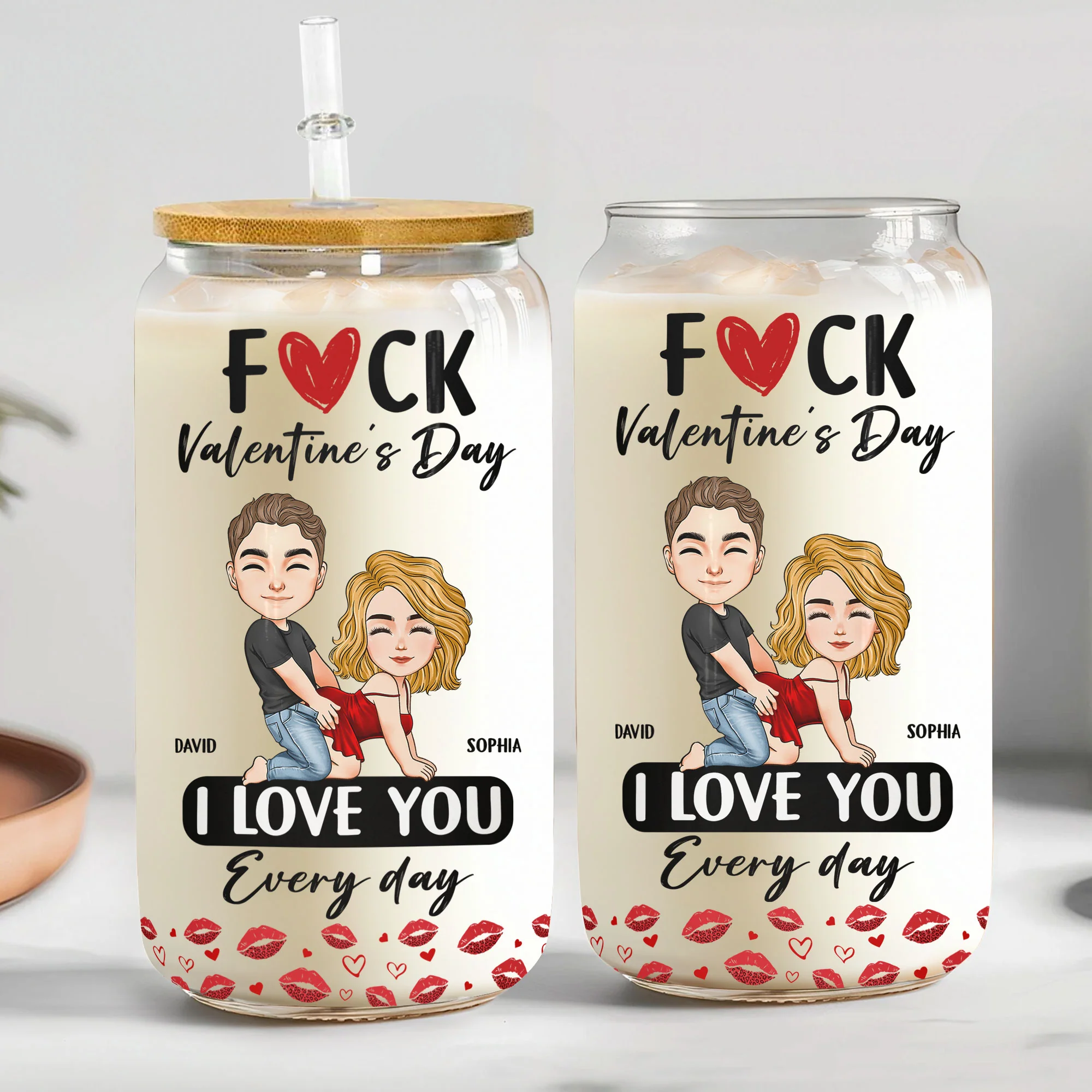 F Valentine's Day I Love You Every Day - Spicy Gifts For Her - Personalized Clear Glass Cup - Image 2