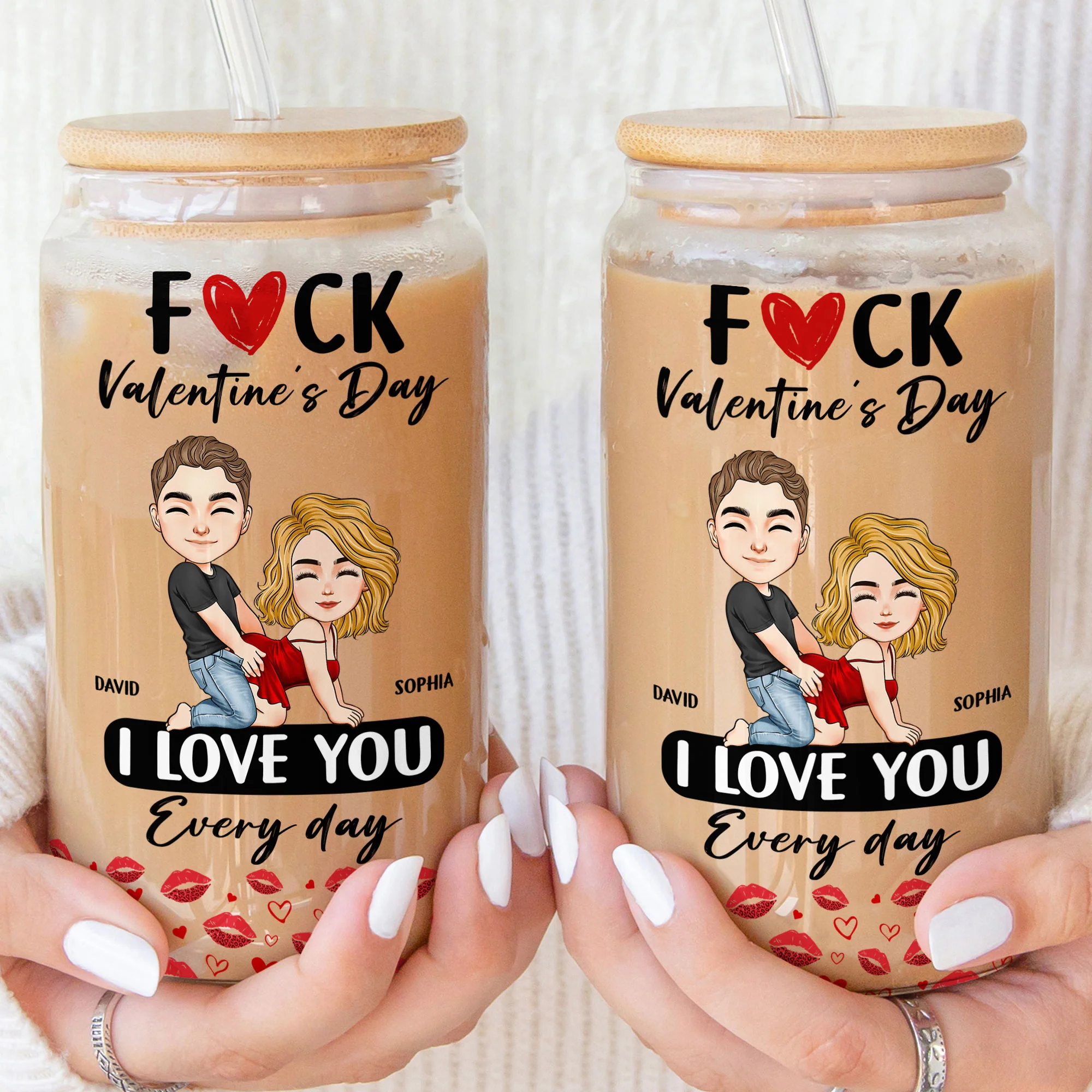 F Valentine's Day I Love You Every Day - Spicy Gifts For Her - Personalized Clear Glass Cup - Image 3