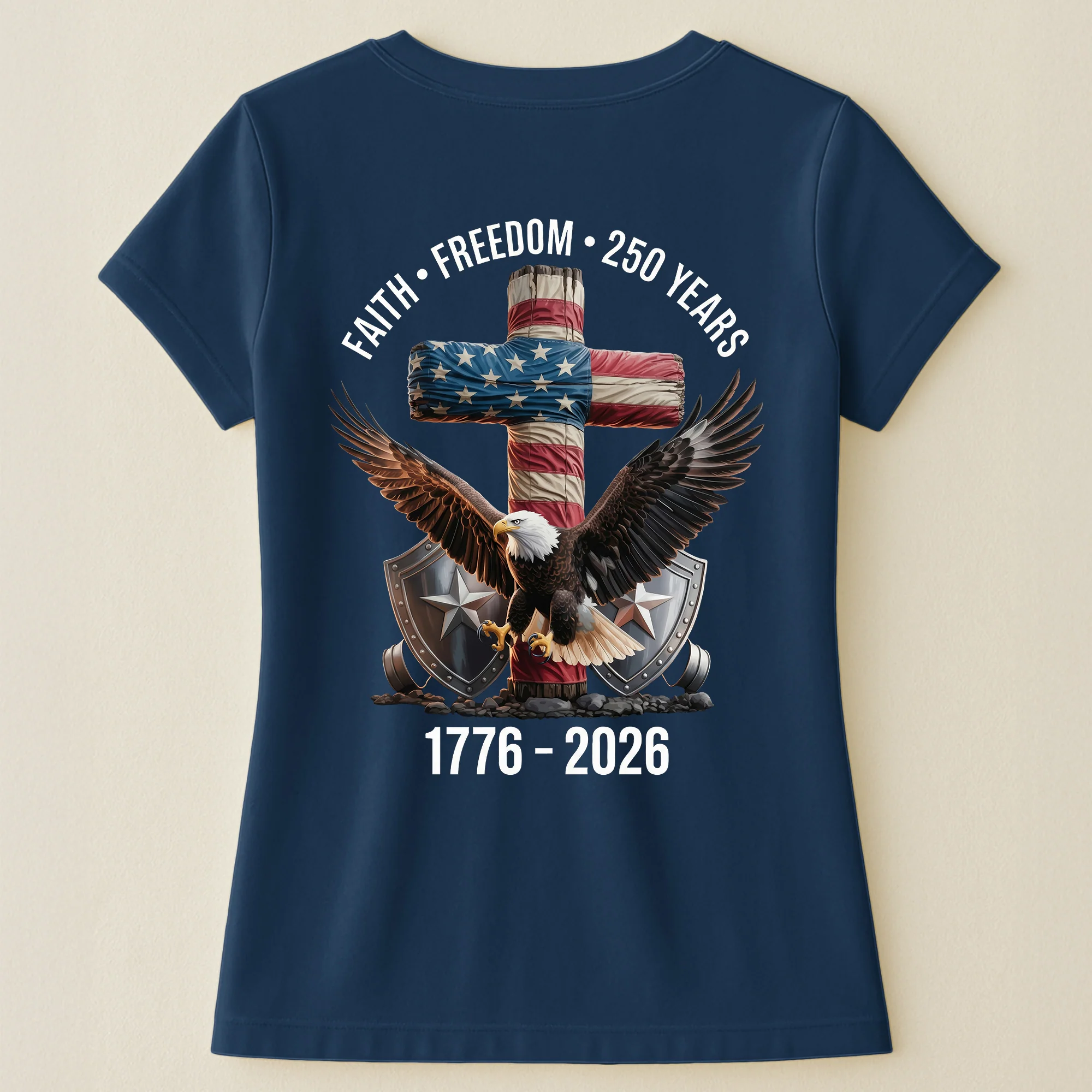 Faith Freedom 250 Years Eagle & Cross - Back Printed Shirt - Image 19