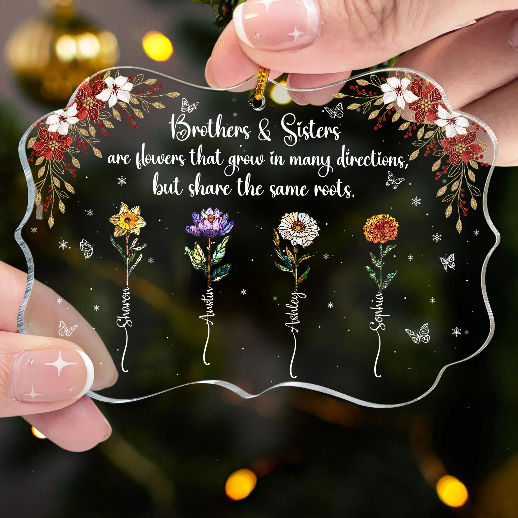 Family Are Flowers That Share The Same Roots - Personalized Acrylic Ornament - Image 3