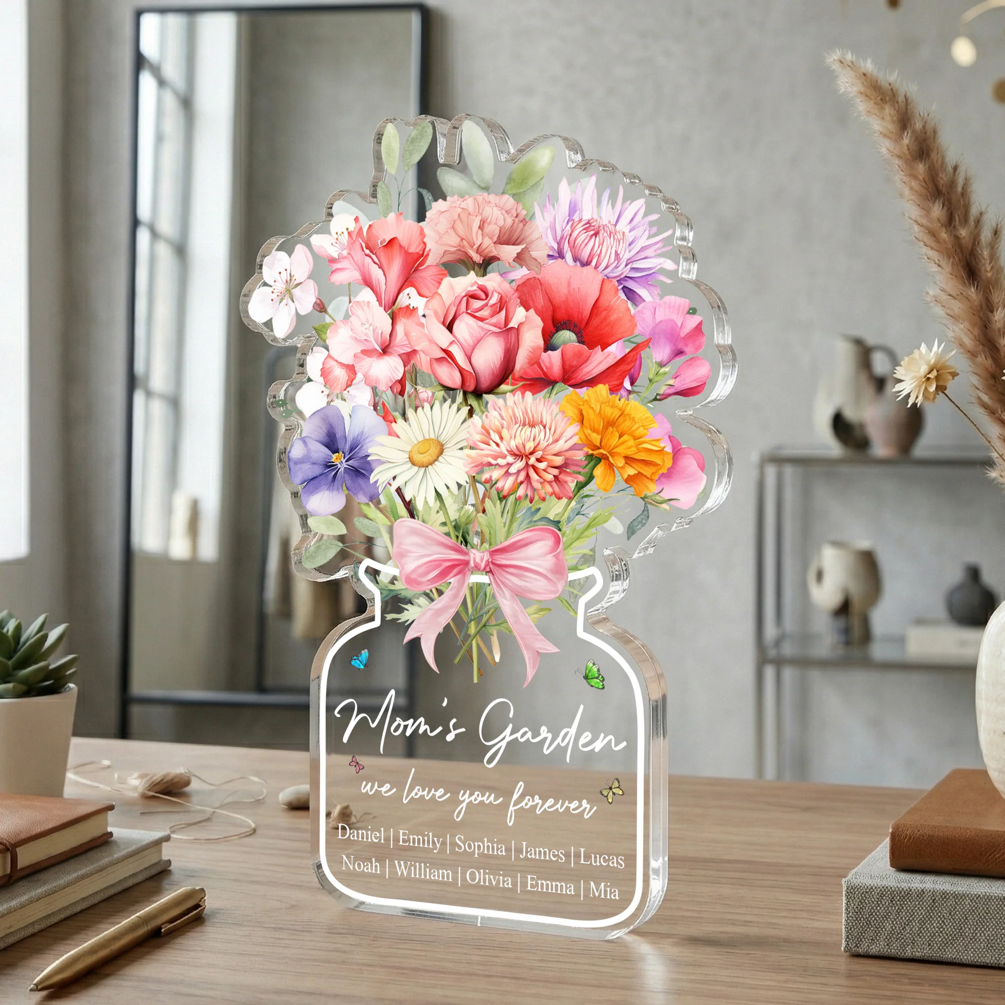 Family Birth Flower Bouquet Flowers Gift For Mom, Grandma, Family - Personalized Acrylic Plaque - Image 5