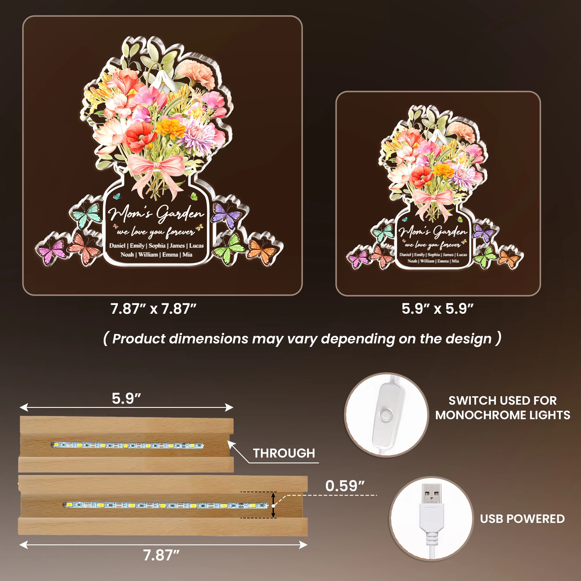 Family Birth Flower Bouquet Flowers Gift For Mom, Grandma, Family - Personalized Night Light - Image 5