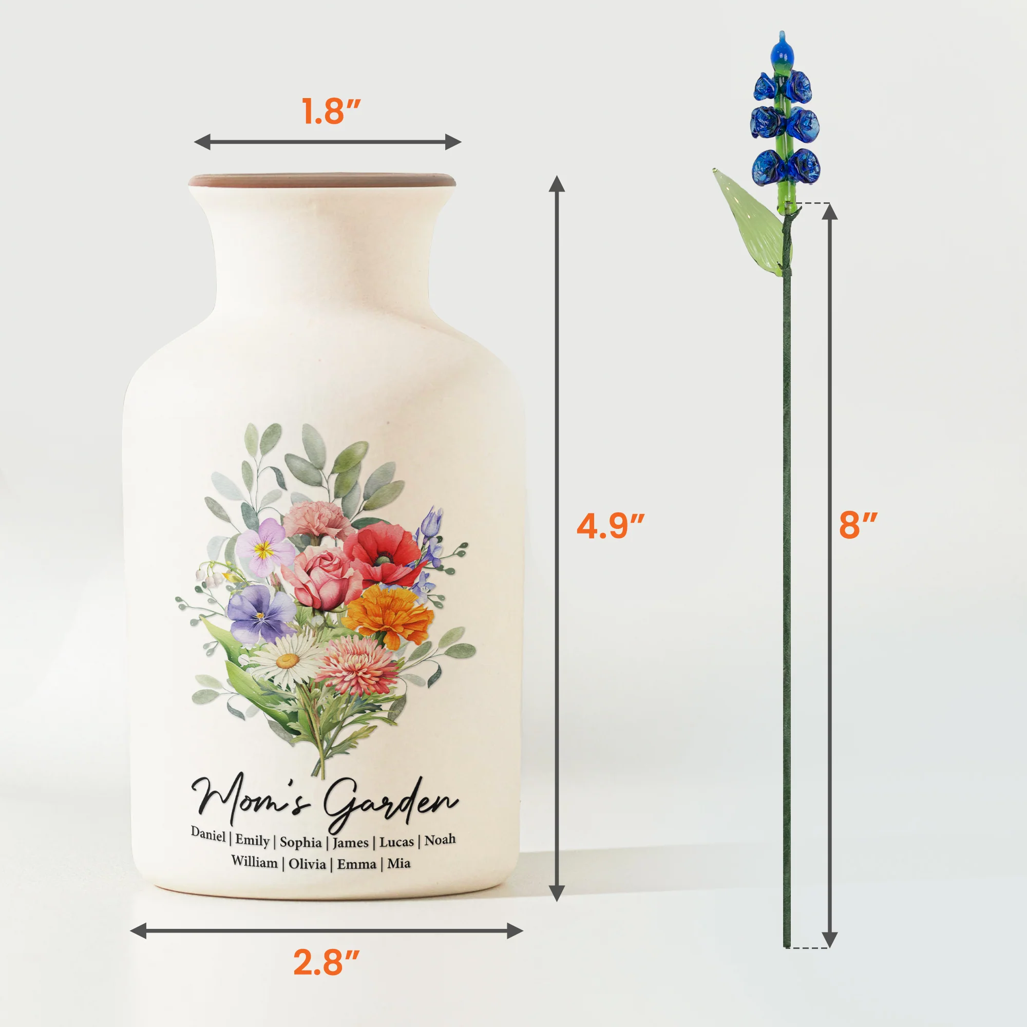 Family Birth Flower Bouquet Flowers Gift For Mom, Grandma, Family - Personalized Vase - Image 3