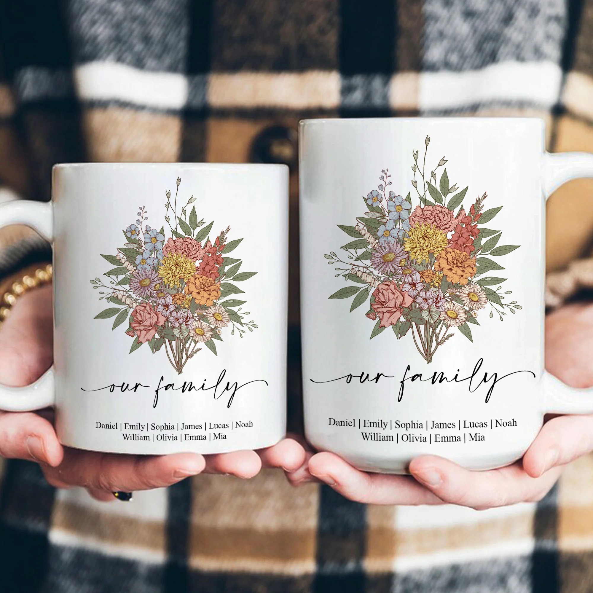 Family Boho Birth Flower Bouquet Flowers Gift For Mom, Grandma, Family - Personalized Mug - Image 5