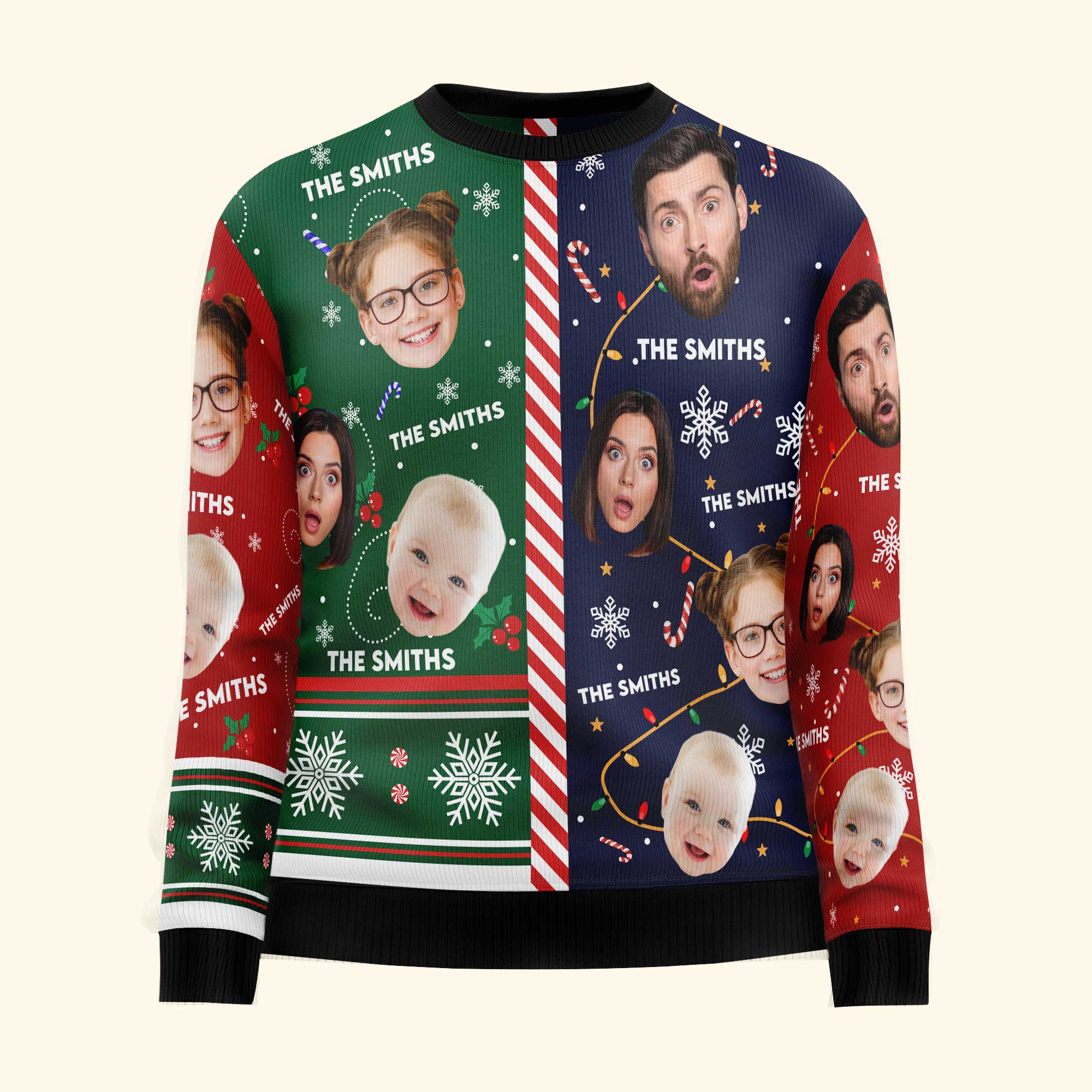 Family Candy Cane Christmas - Personalized Photo Ugly Sweater - Image 5