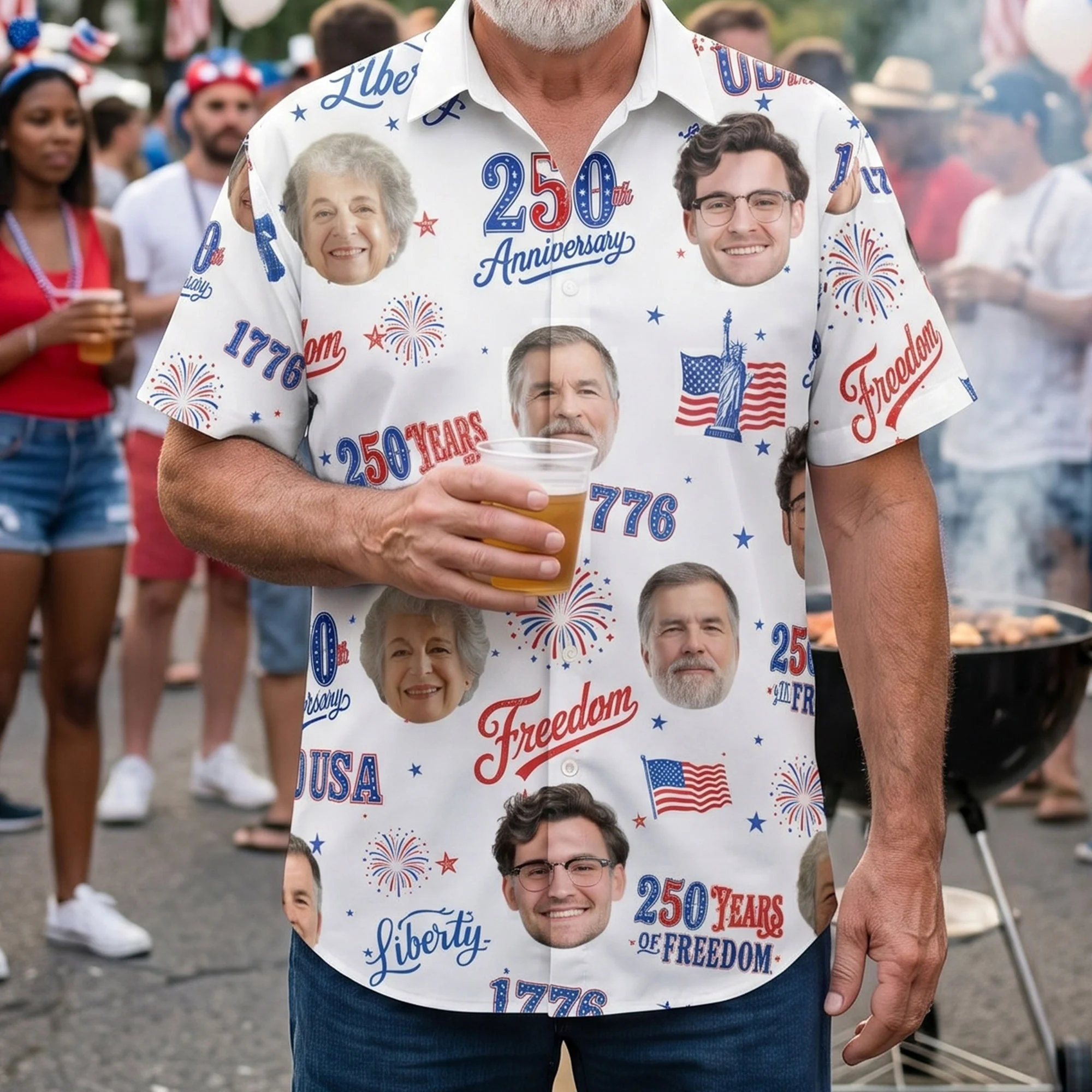 Family Celebrating Independence - Personalized Hawaiian Shirt