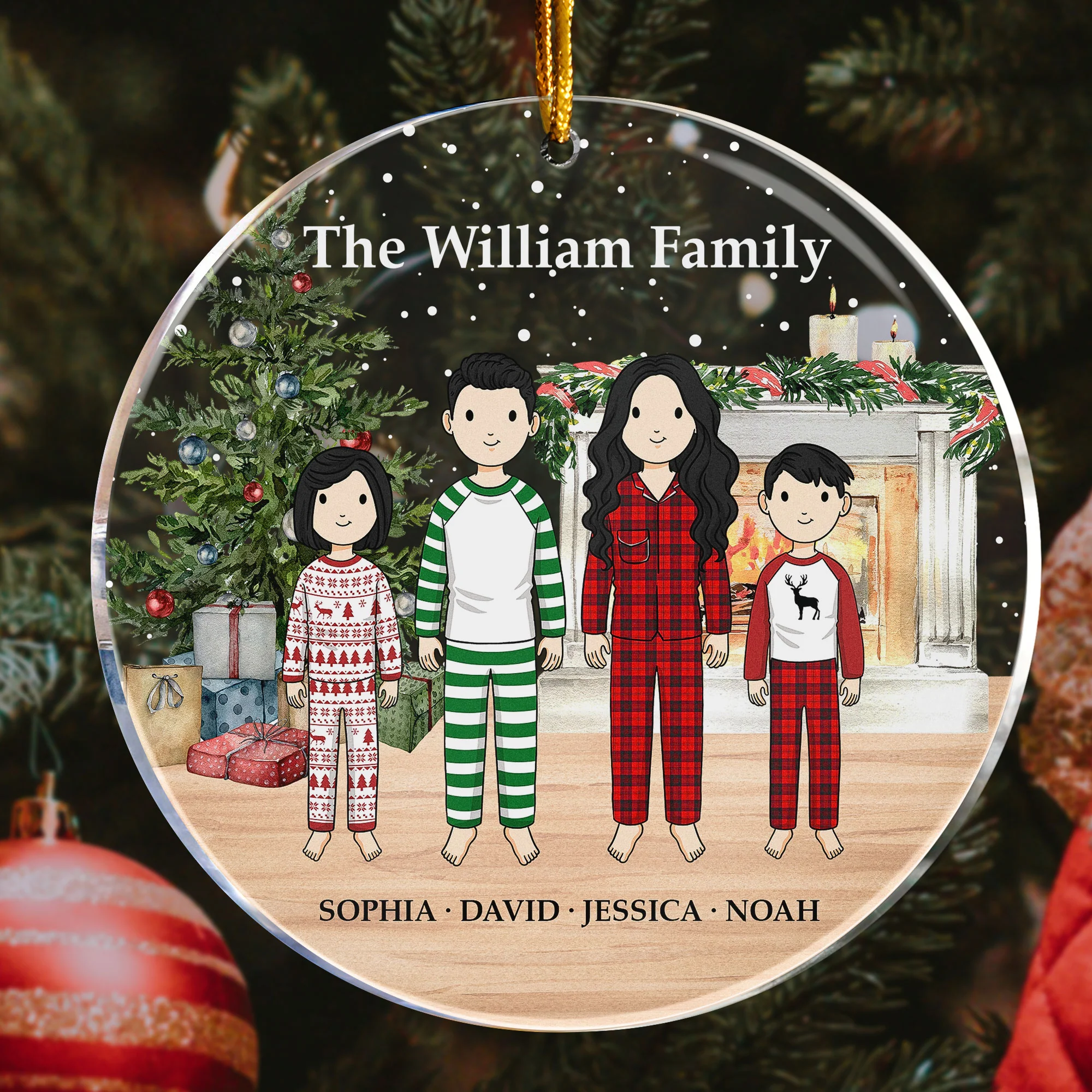 Family Christmas Time - Vintage Style - Personalized Acrylic Ornament - Image 4
