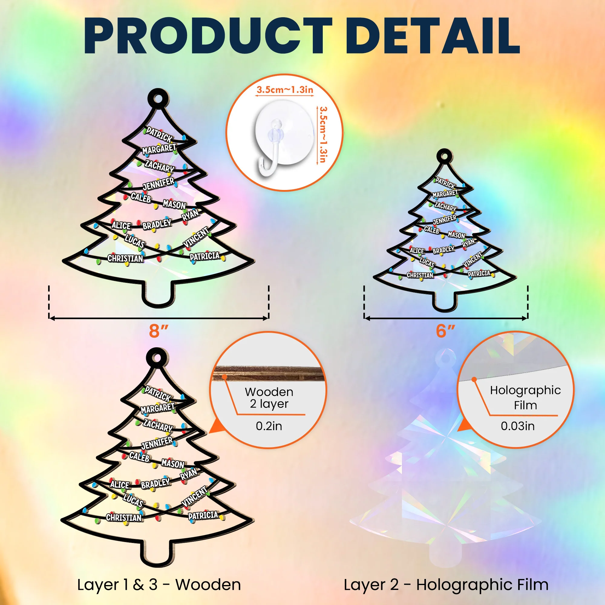 Family Christmas Tree - Personalized Rainbow Suncatcher - Image 5