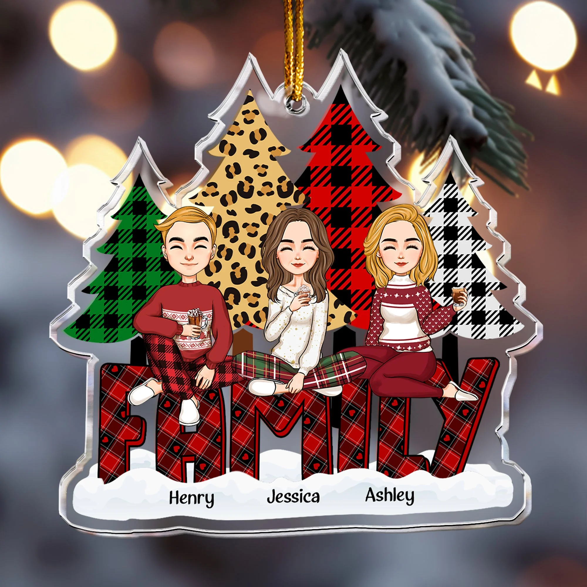 Family - Christmas Tree Version - Personalized Acrylic Ornament - Image 3