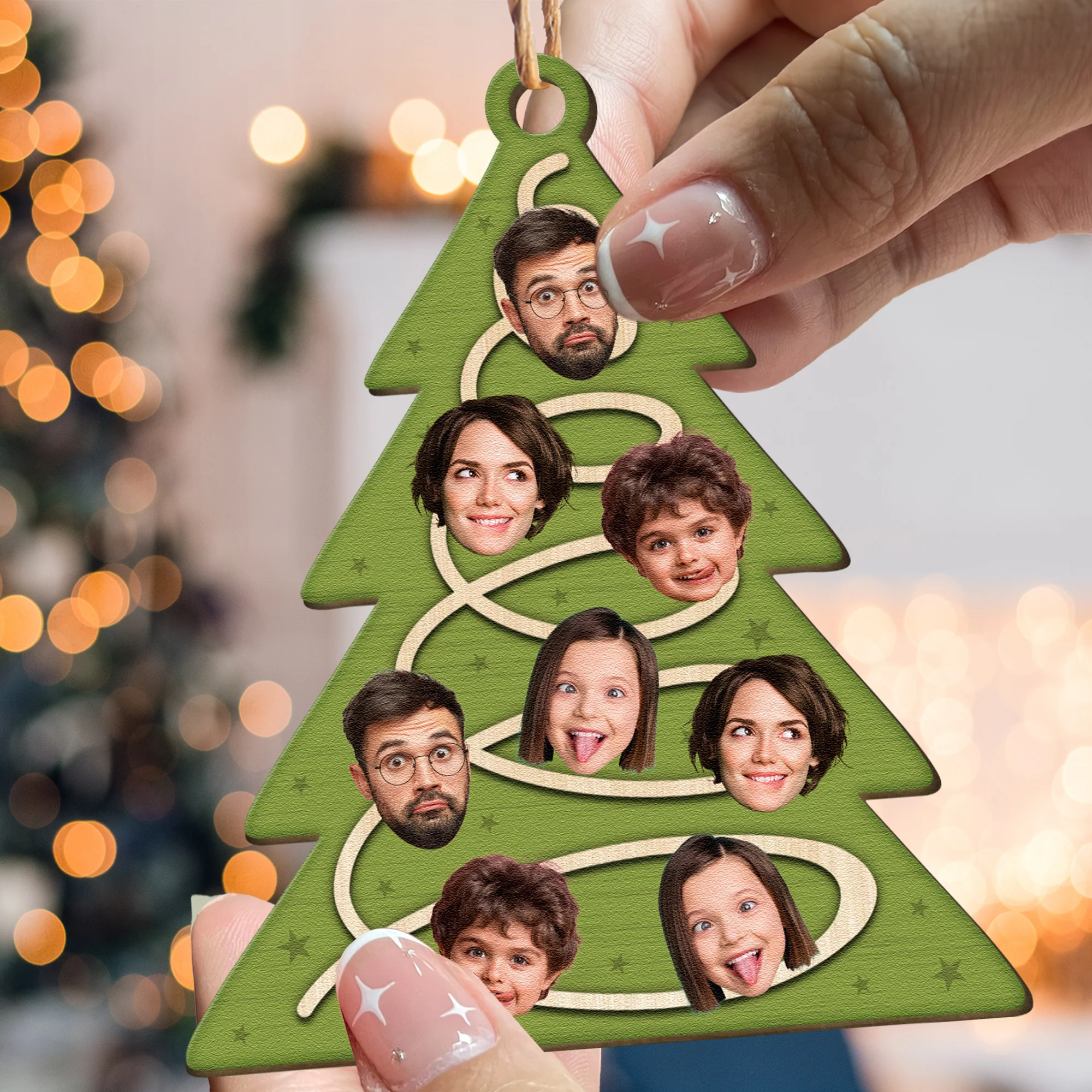 Family Christmas Tree With Star Ornament - Personalized Wooden Photo Ornament - Image 4