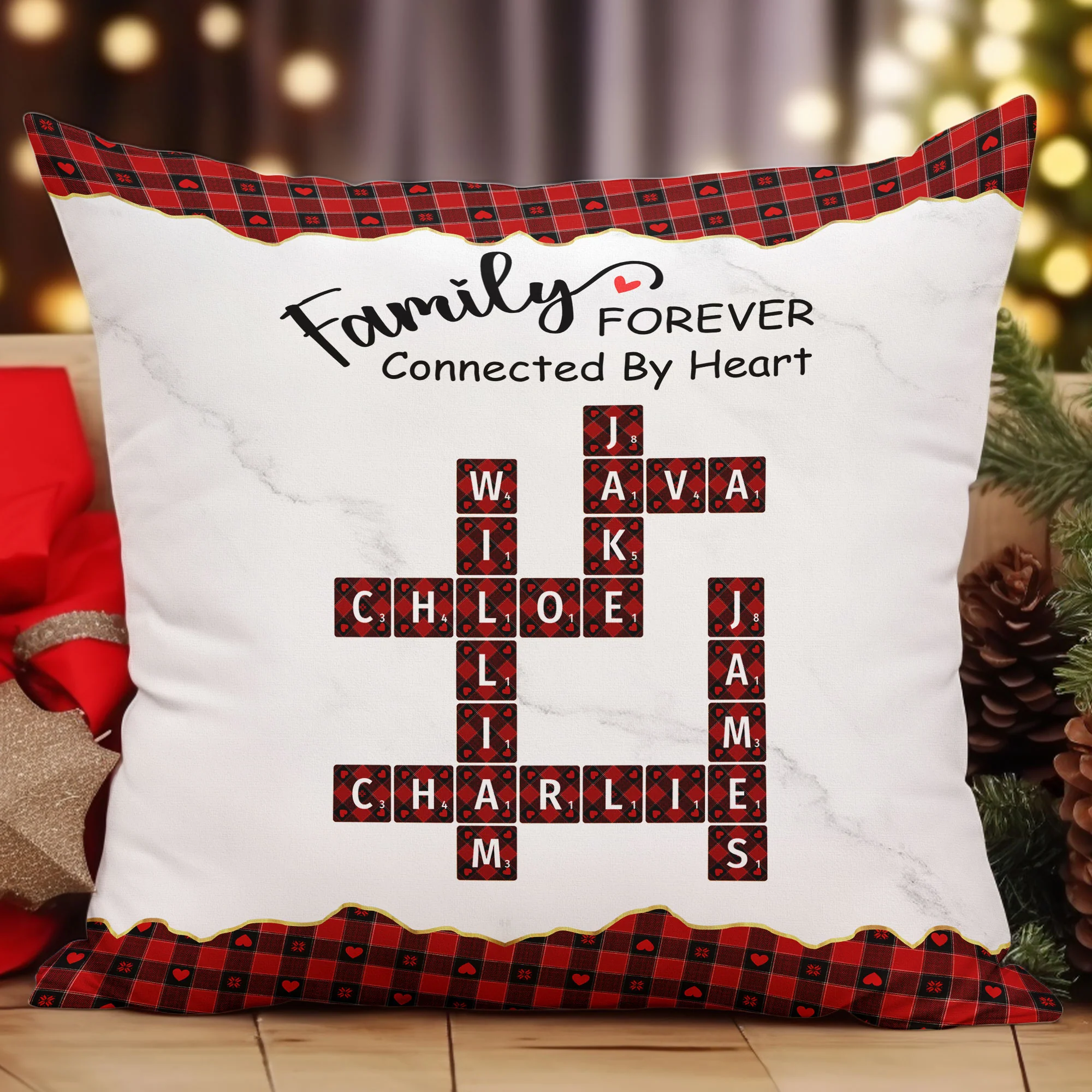 Family Connected By Heart Scrabble Name - Personalized Pillow (Insert Included) - Image 2