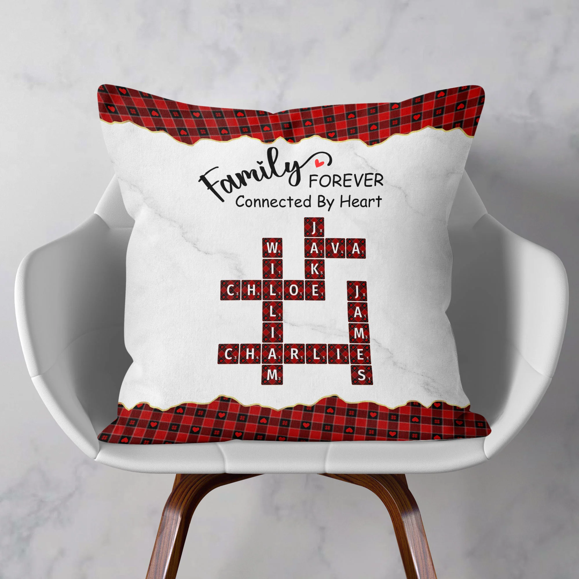 Family Connected By Heart Scrabble Name - Personalized Pillow (Insert Included) - Image 3