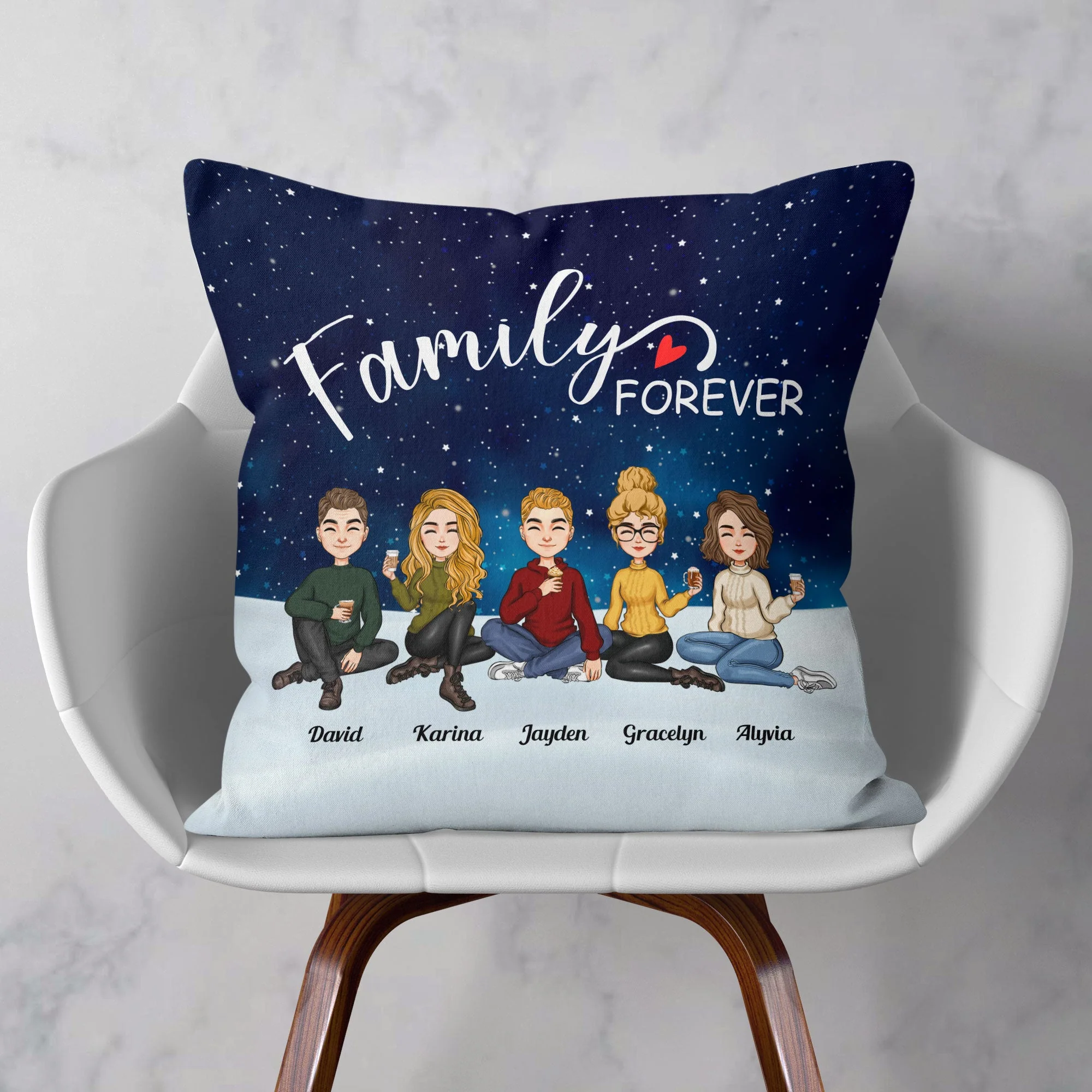 Family Forever - Cartoon Version - Christmas Eve - Personalized Pillow (Insert Included) - Image 2