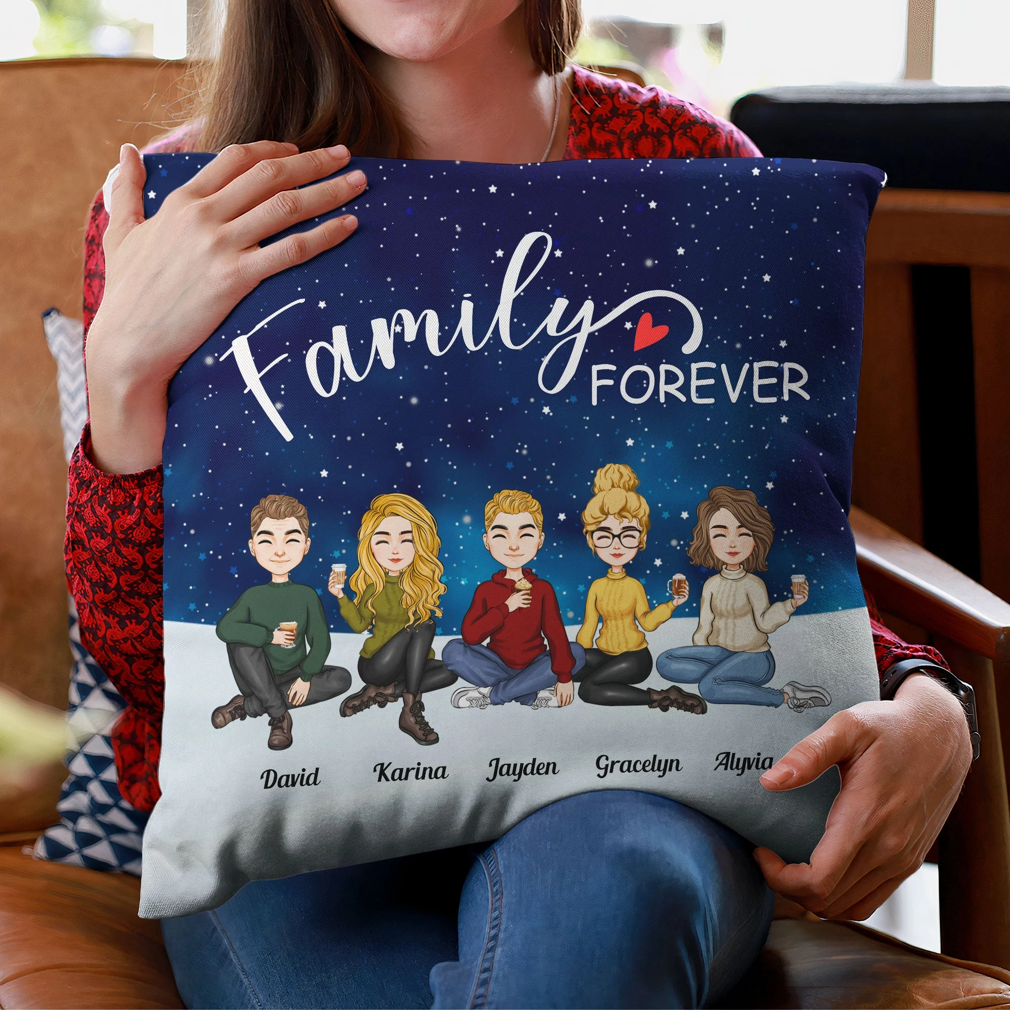 Family Forever - Cartoon Version - Christmas Eve - Personalized Pillow (Insert Included) - Image 3
