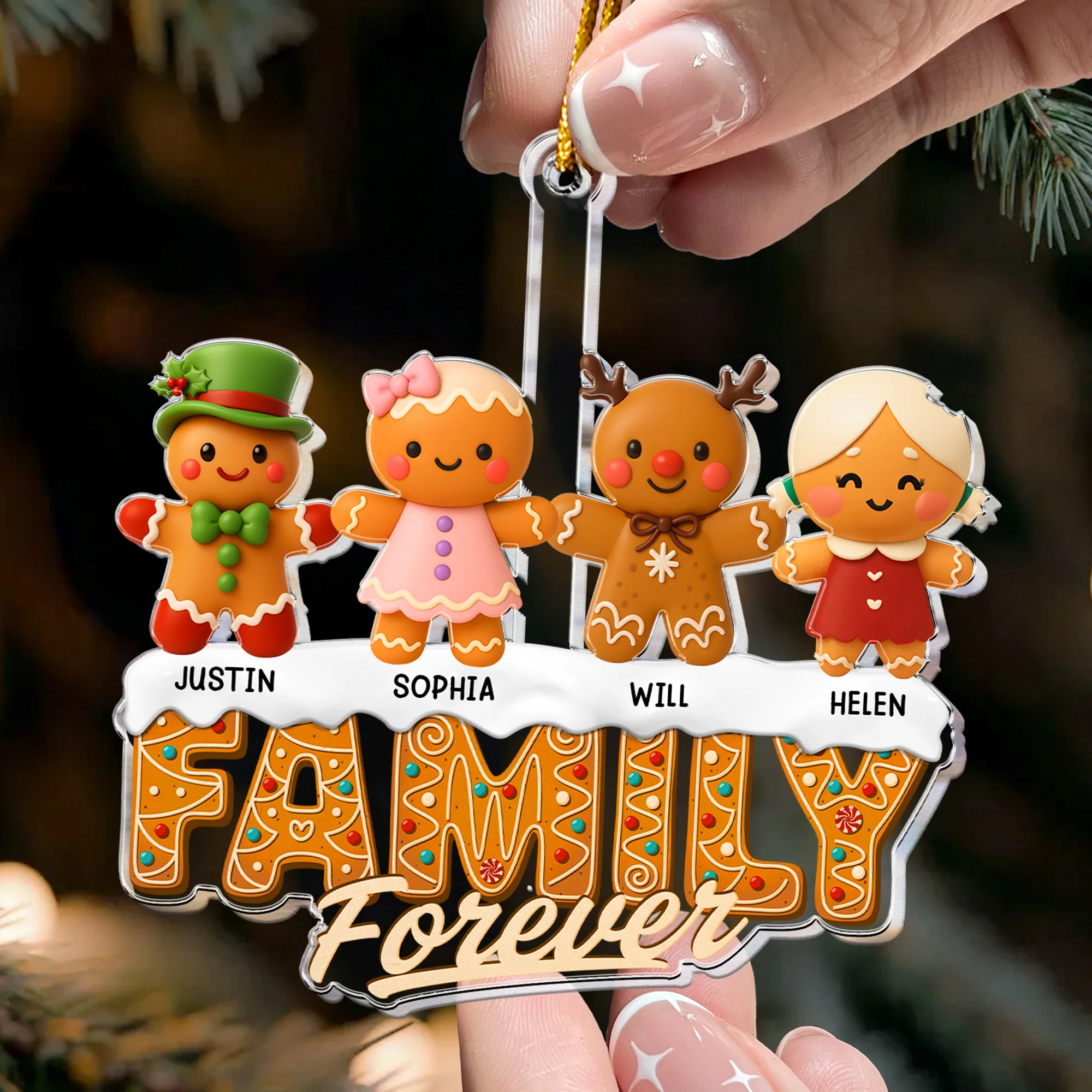 Family Forever Gingerbread - Personalized Acrylic Ornament - Image 2