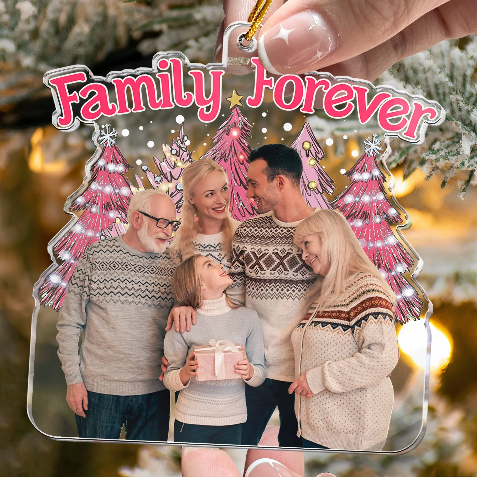 Family Forever Pink Version - Personalized Acrylic Photo Ornament - Image 2