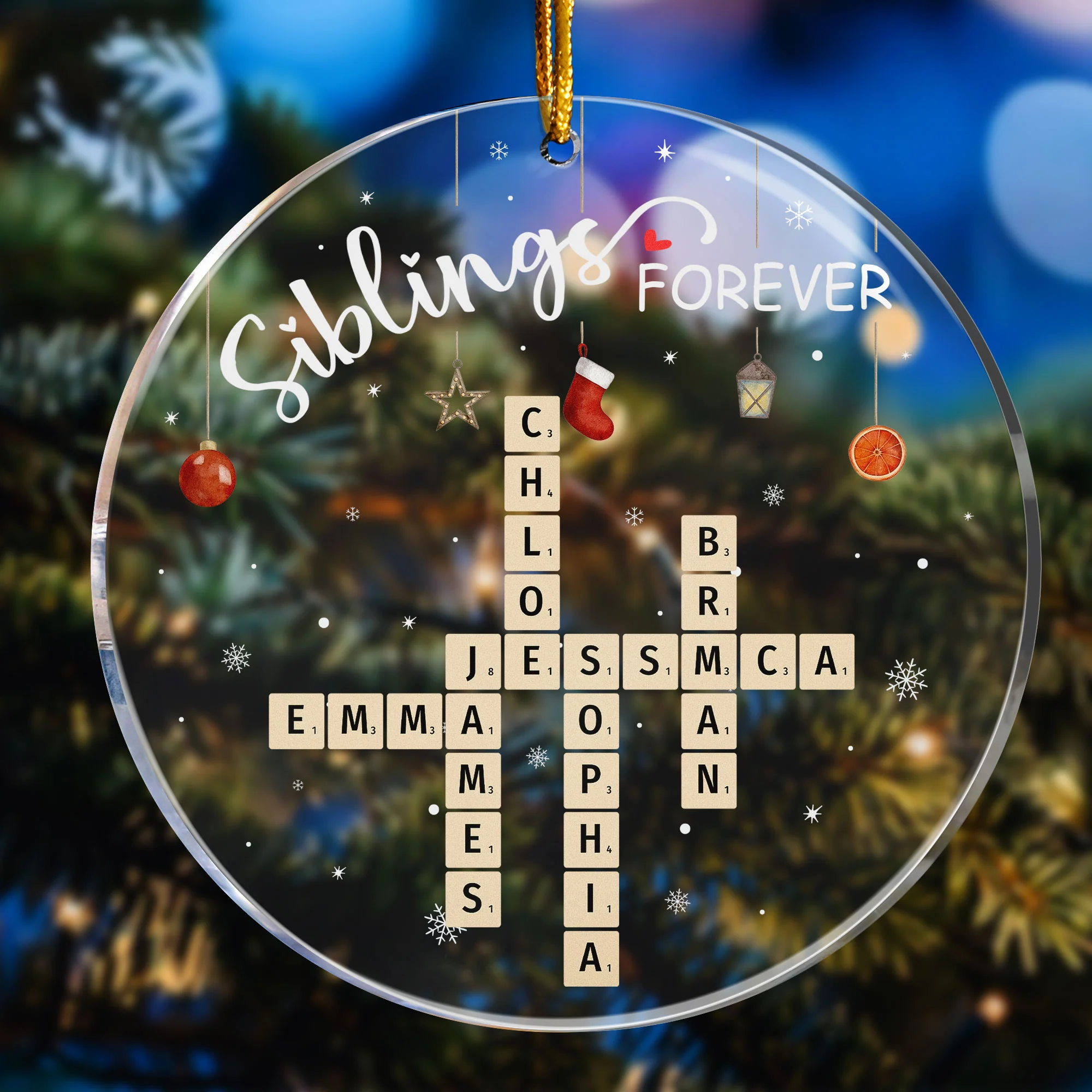 Family Forever Scrabble Custom Name - Personalized Acrylic Ornament - Image 3
