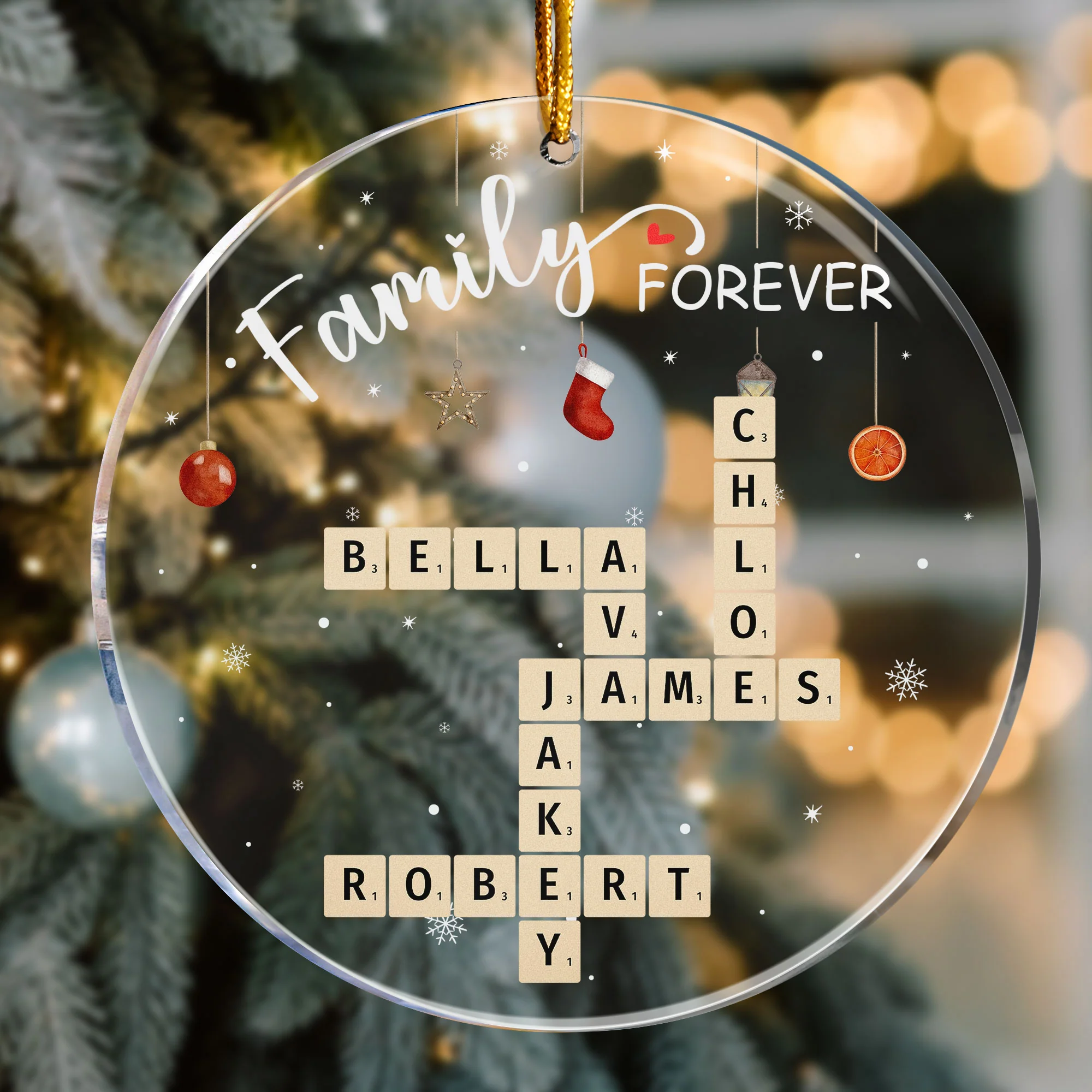 Family Forever Scrabble Custom Name - Personalized Acrylic Ornament - Image 4