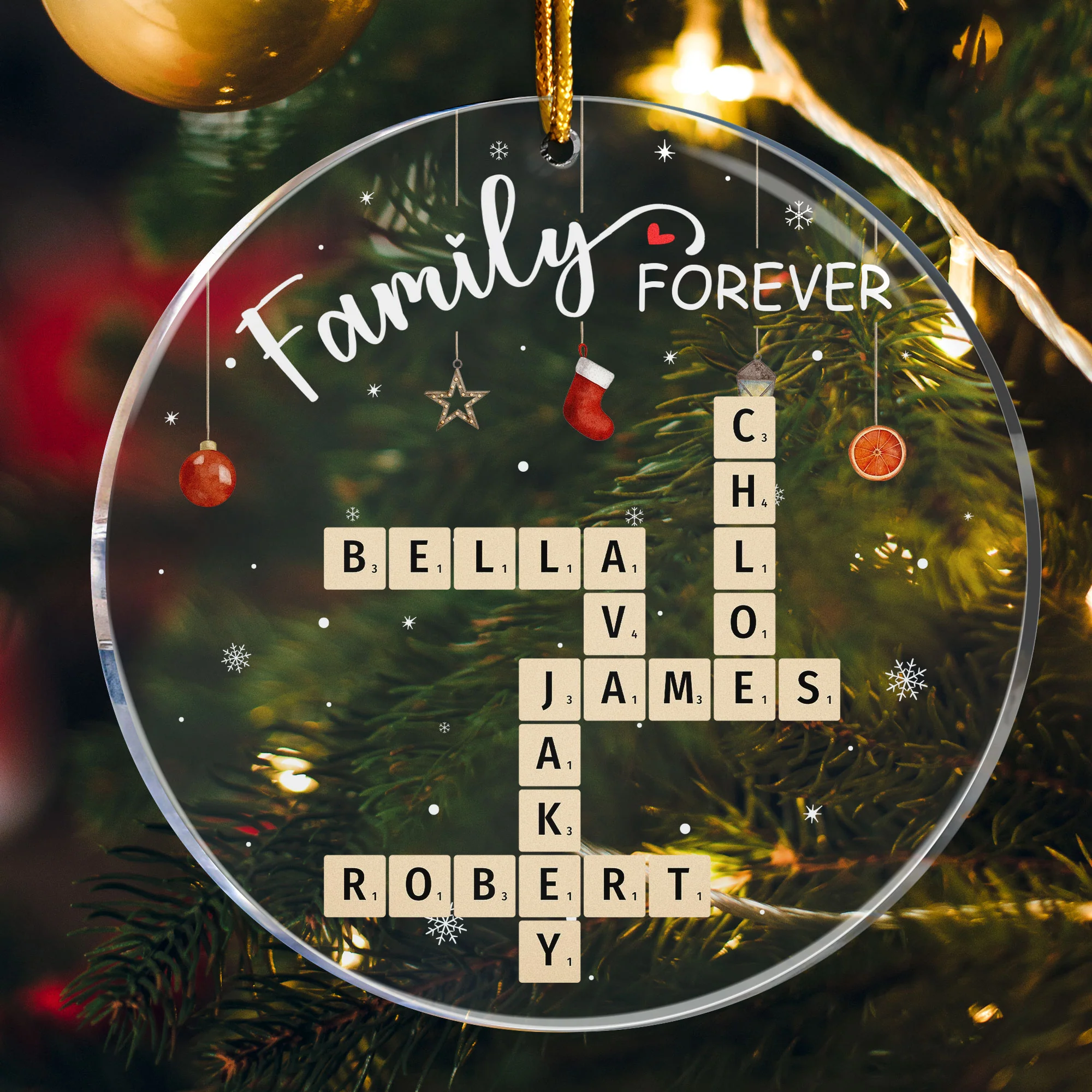 Family Forever Scrabble Custom Name - Personalized Acrylic Ornament - Image 5