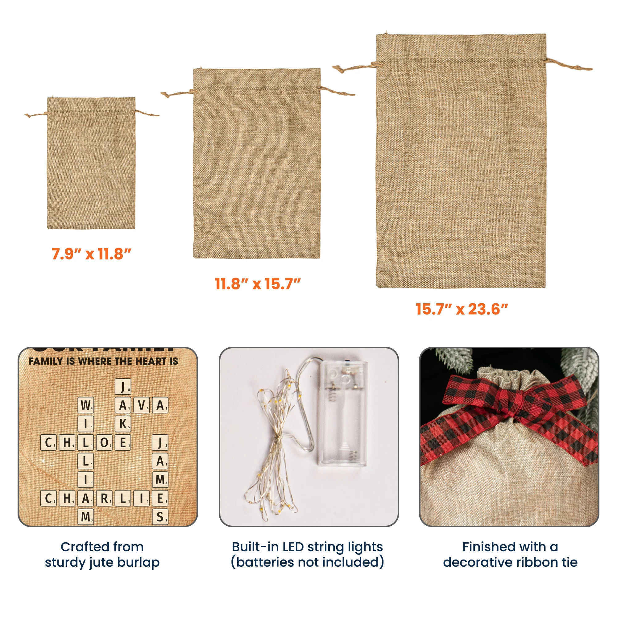 Family Is Where The Heart Is - Personalized Lighted Burlap Sack - Image 5