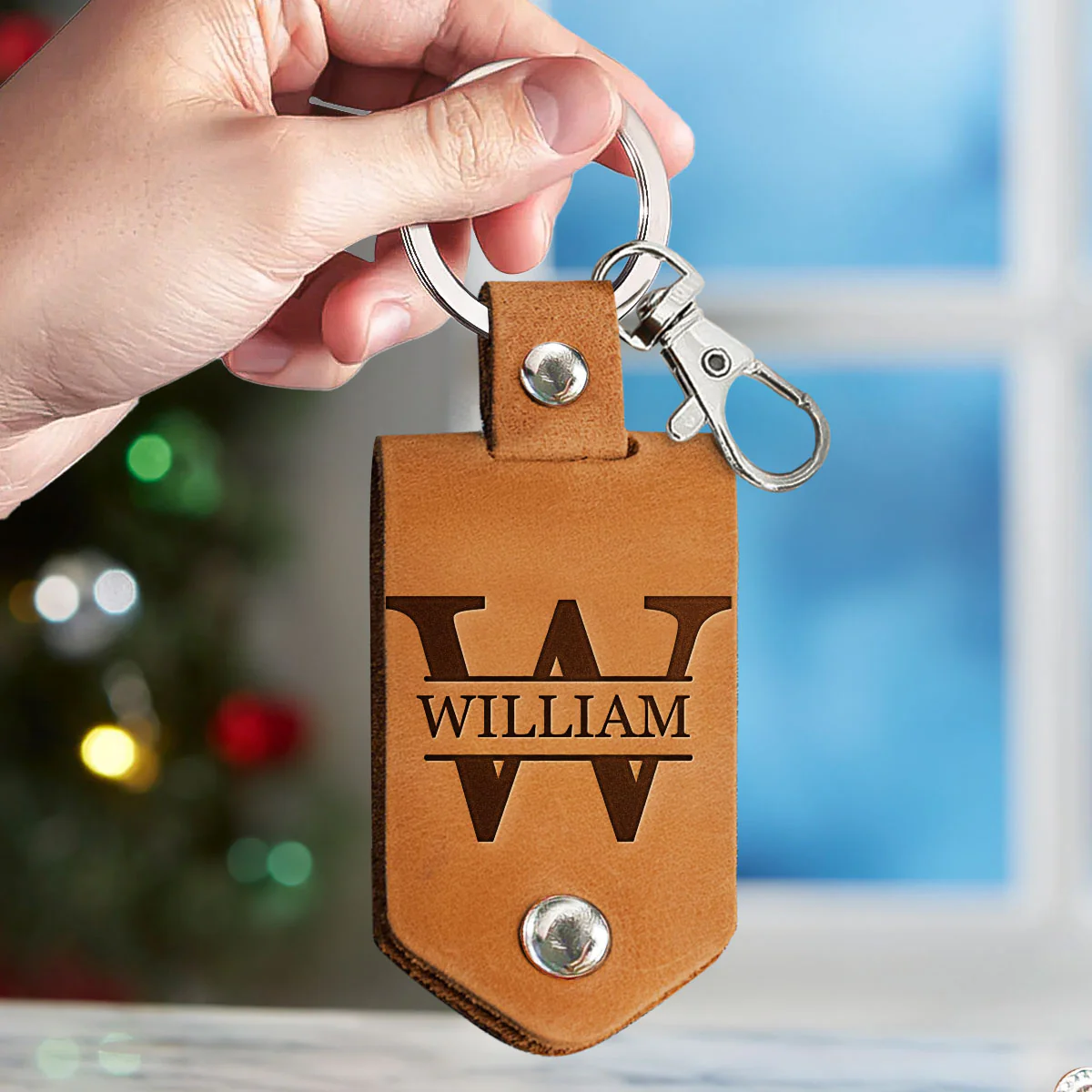 Family Keychain Monogram Keychain - Personalized Leather Photo Keychain - Image 4