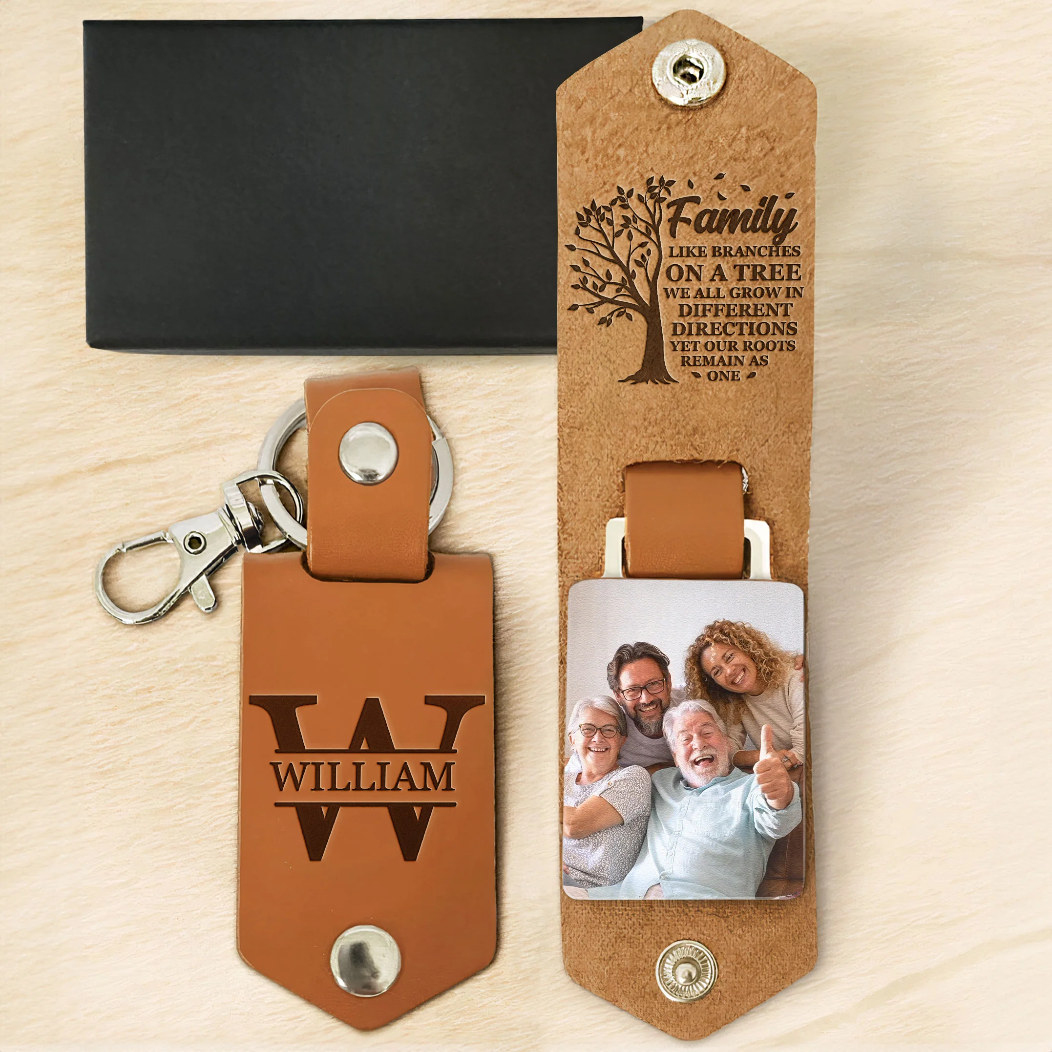 Family Keychain Monogram Keychain - Personalized Leather Photo Keychain - Image 5
