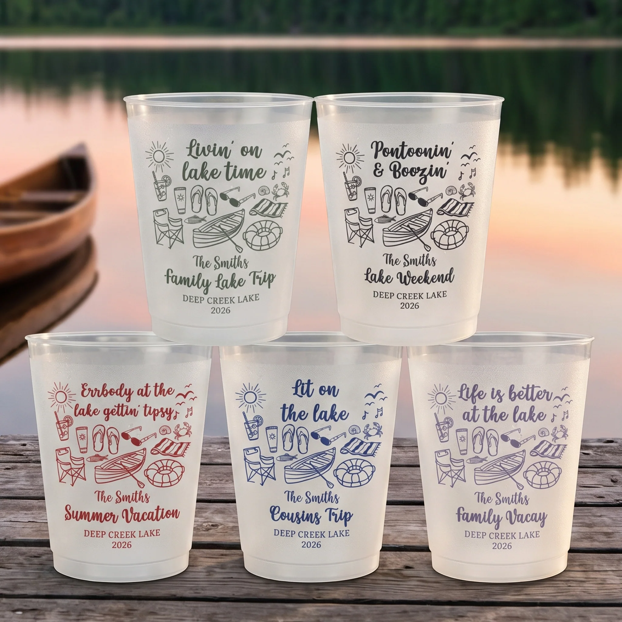 Family Lake Trip Party Favors - For Family, Cousins, Friends Vacation - Personalized Cups