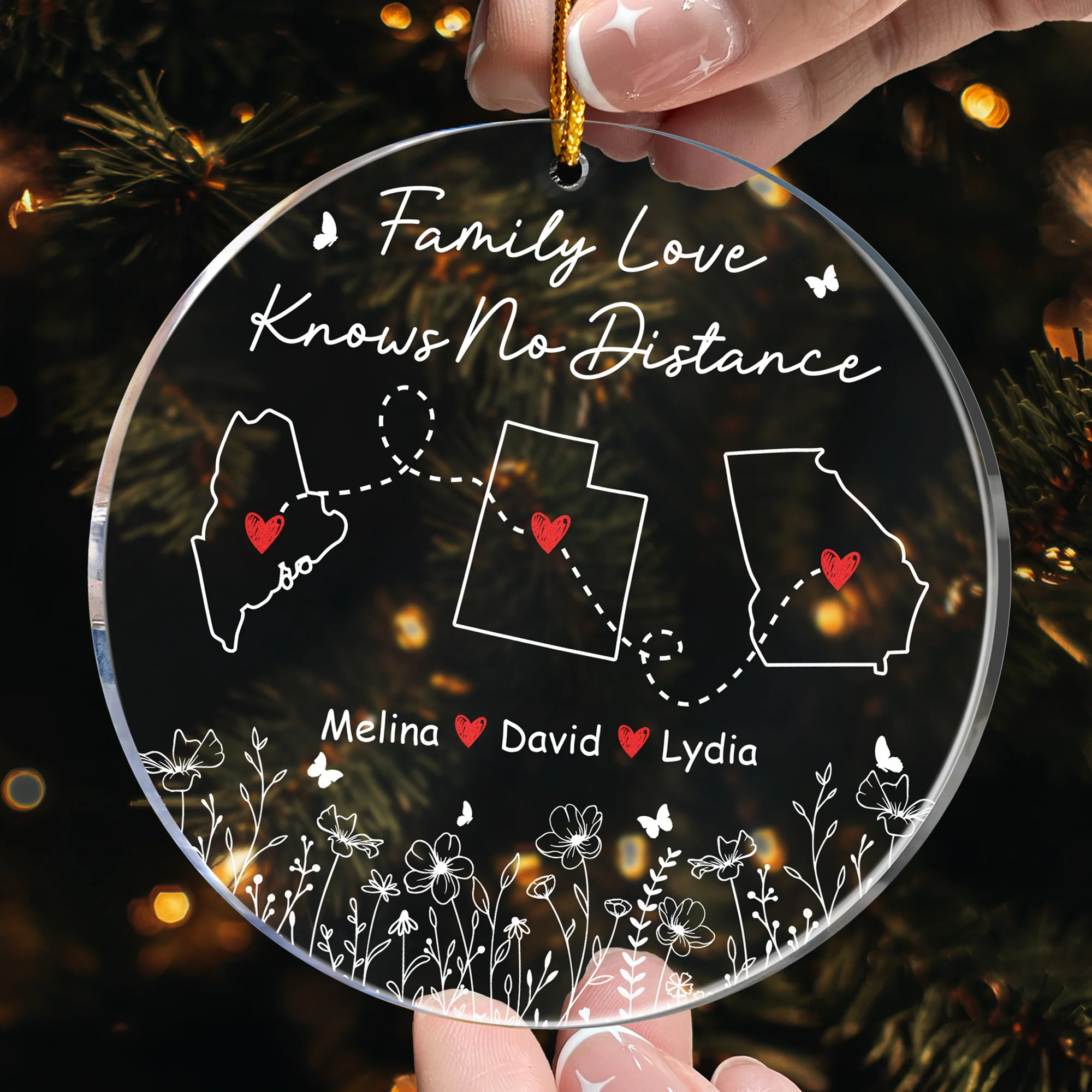 Family Love Knows No Distance - Personalized Acrylic Ornament - Image 2