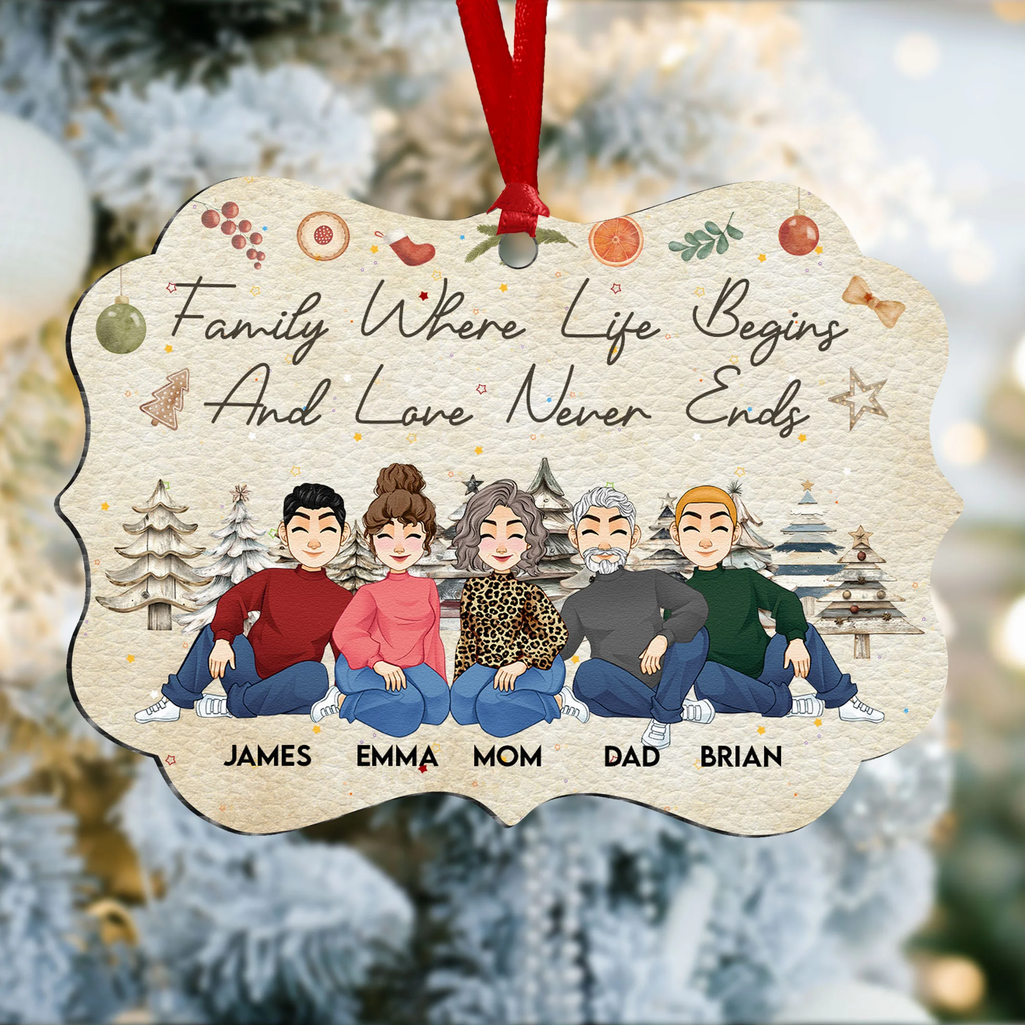 Family Love Never Ends - Personalized Aluminum Ornament - Image 3
